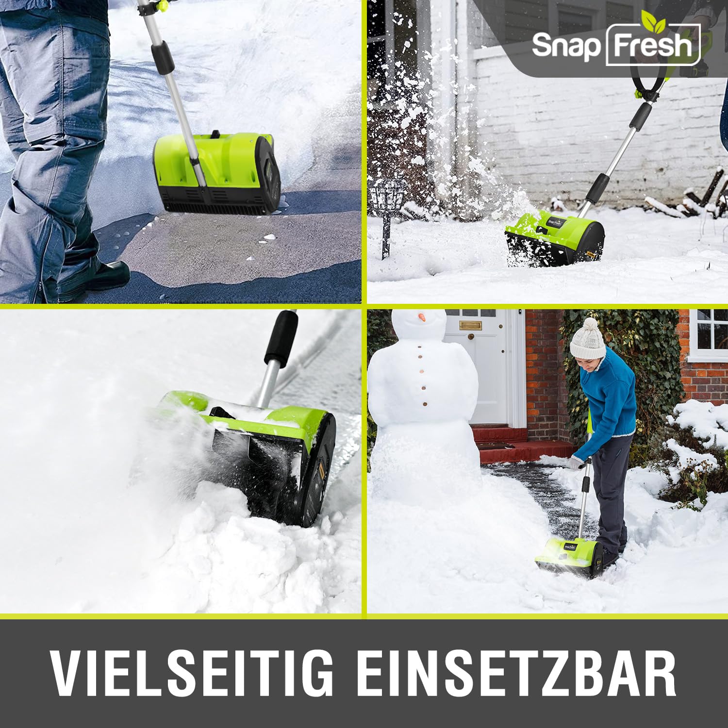 SnapFresh Schneefräse Akku 20V mit 4,0Ah & Ladegerät – Ultra-leicht nur 3,5 kg | 30 cm Räumbreite, 10 cm Schneehöhe, bis 4,5 m Auswurf | 60° verstellbarer Auswurfkanal | Ideal für Gehwege & Einfahrten