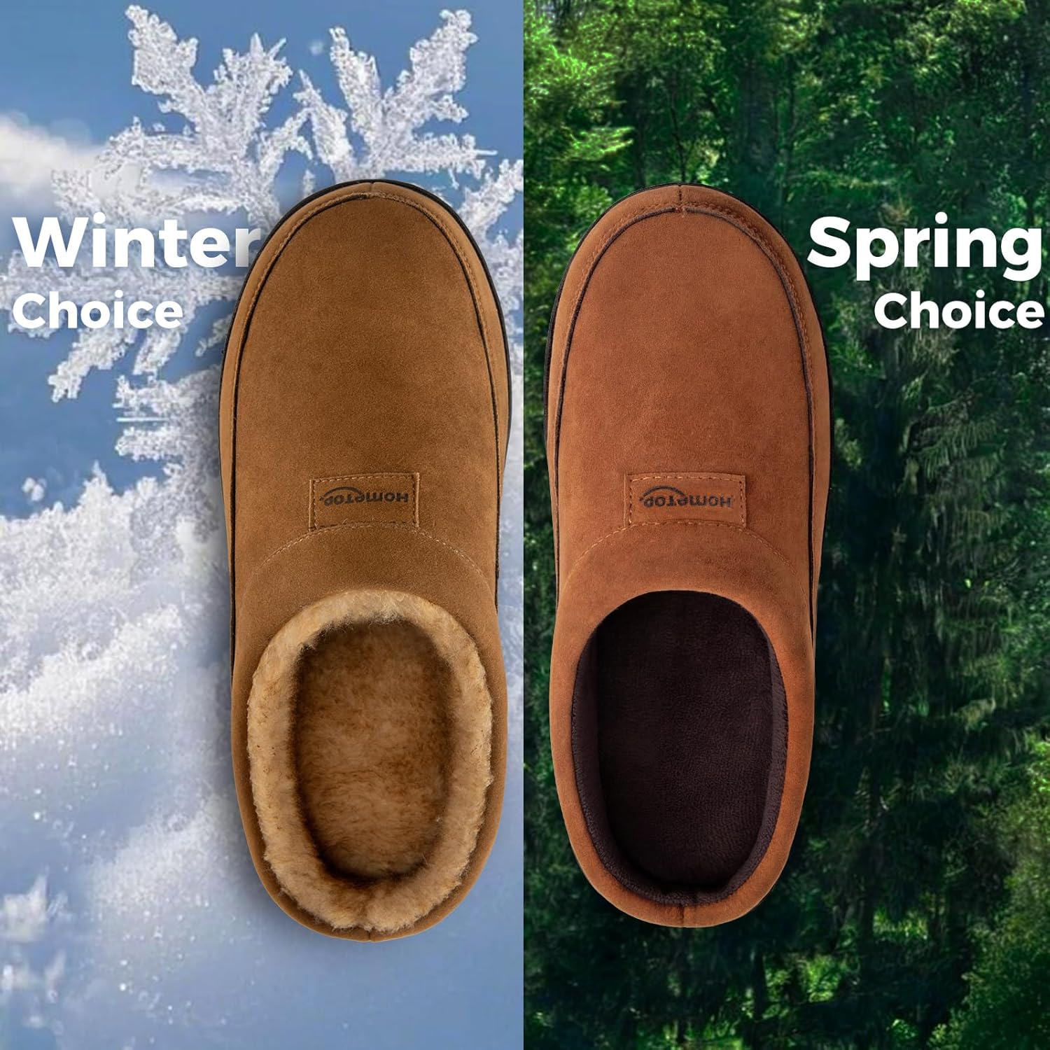 HomeTop Men's Moccasin Slippers Soft Warm Non-slip Memory Foam Indoor House Shoes with Fluffy Lining