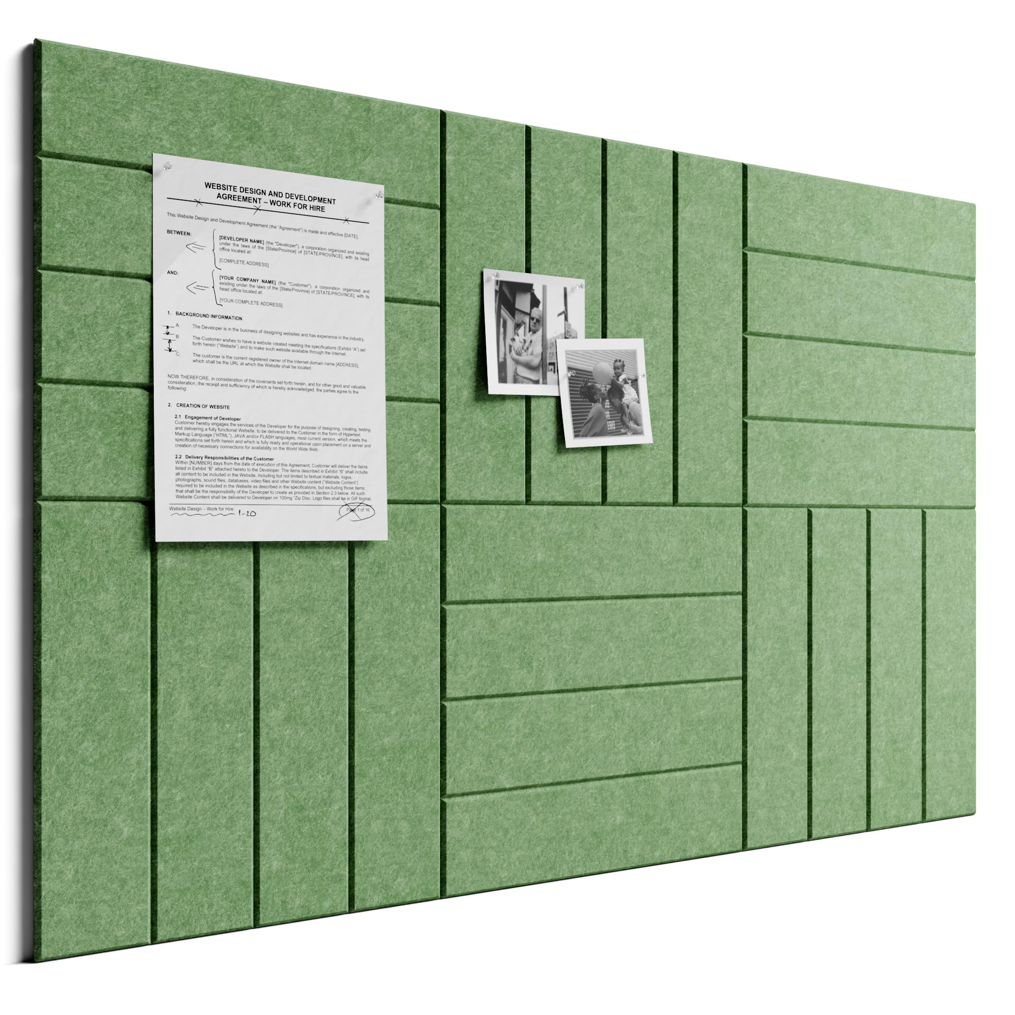 Bumusty Large Cork Board Alternative-36 x 24" Felt Bulletin Board Tiles, with 30 Pushpins, 40 Adhesive Tabs, 6-Pack Slat Wall Paneling, Cork Boards for Office Push Pin Board Felt Board-Moss Green — image 1