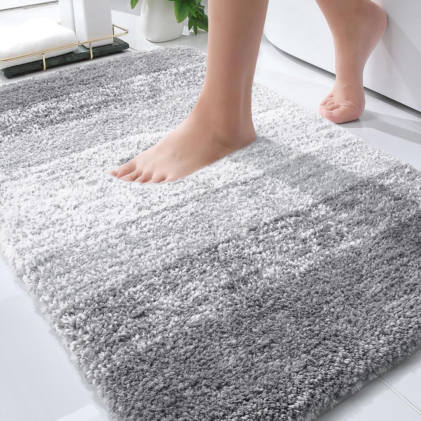 Bathroom Rug Mat 30x20, Extra Soft and Absorbent Microfiber Bath Rugs, Non-Slip Plush Shaggy Bath Carpet, Machine Wash Dry, Bath Mats for Bathroom Floor, Tub and Shower, Light Grey
