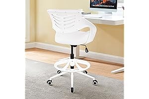 Ergonomic Drafting Chair,Standing Computer Desk Chair,Foot Ring,Lumbar Support,Swivel Task Chair - White
