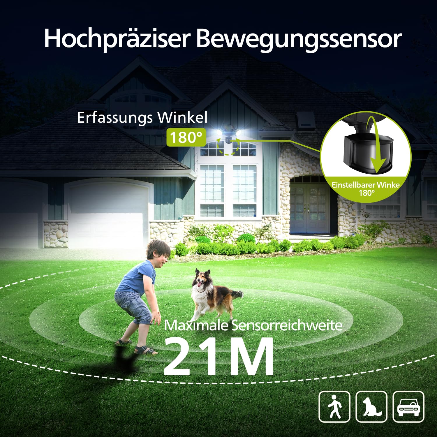 Philips LED Strahler Außen 21W 3000 lm 5000K PIR-Bewegungssensor Wasserdicht 2 Köpfe