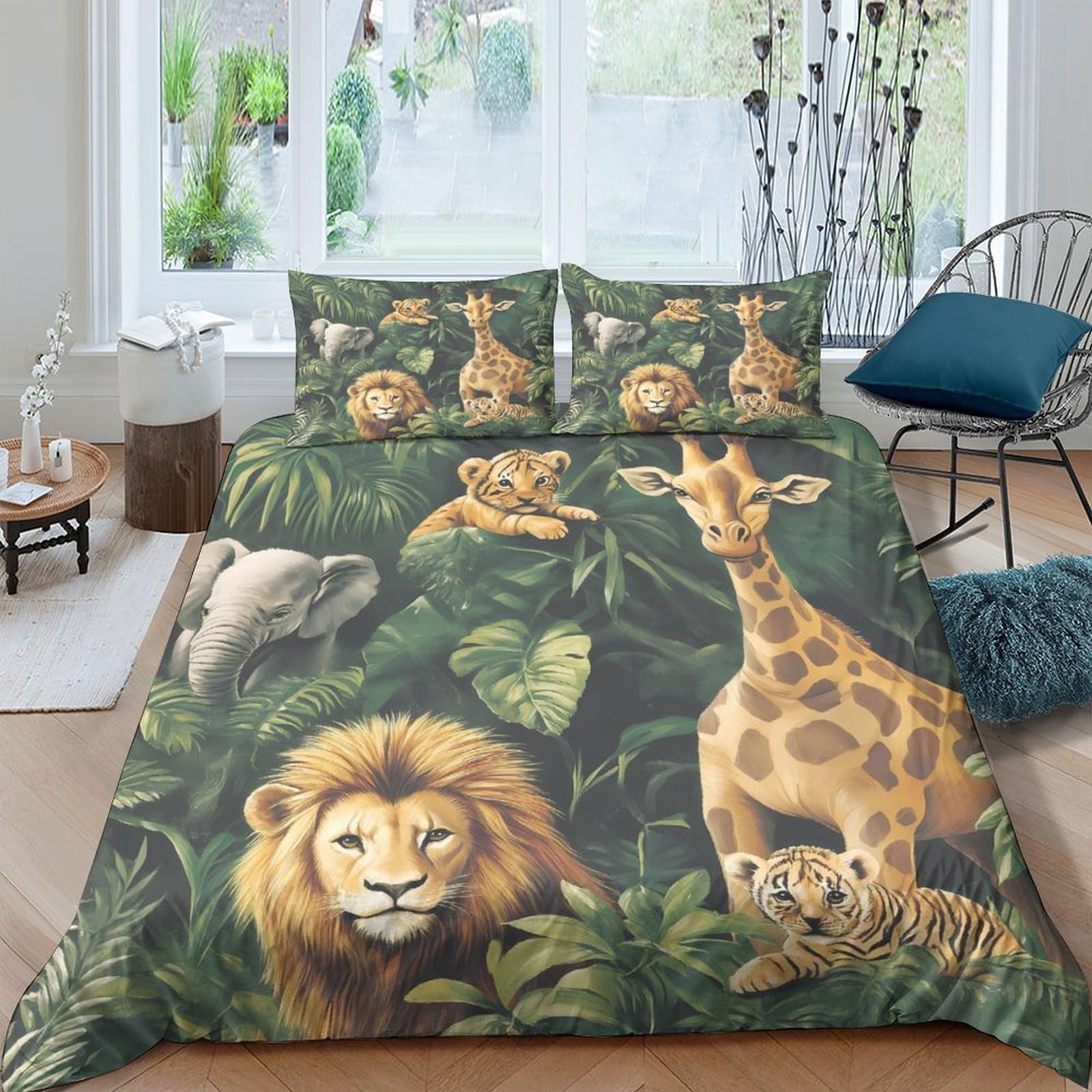 Ctjqhvkz Style-10 3D Printed Jungle Safari Lion Fitted Sheet Microfiber Soft Giraffe Mattress Cover For Bedroom Guest Room Dorm Decor Single（135X200cm）