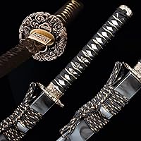 Vista 6 de Katana hecha a mano, espada japonesa de samurái, acero de Damasco, acero T10 de alto contenido de carbono templado en arcilla, espiga completa