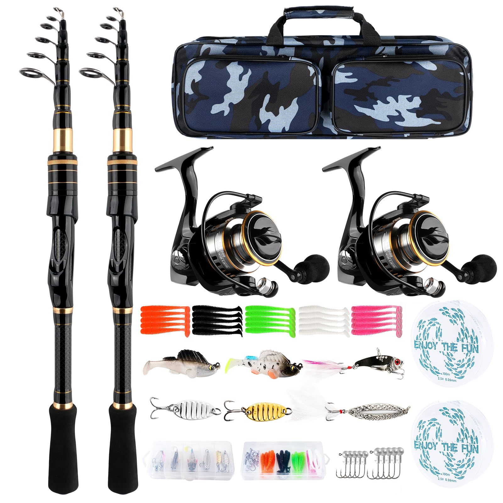 mouhike 2-Pack Carbon Fiber Telescopic Fishing Rod Combo