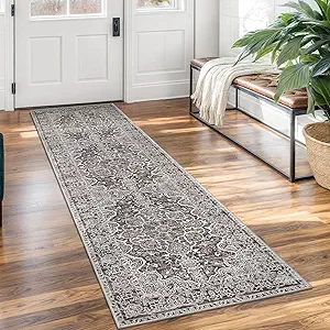 KUTA Vintage Washable Runner Rug, 2x7 Non-Slip Tan Grey Hallway Kitchen Runners Soft Printed Distressed Tribal Farmhouse Floor Carpet Rugs for Laundry Bedroom Living Room