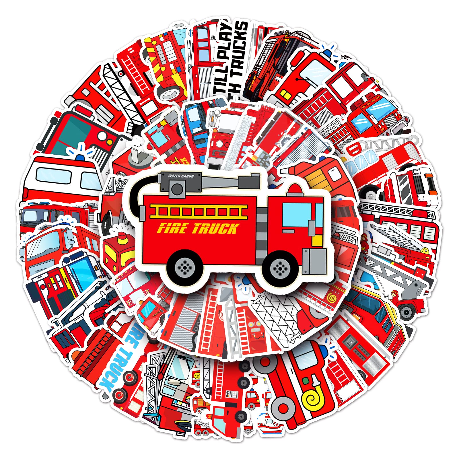 Adkumil 50 Pcs Fire Truck Stickers,Vinyl Fire Engine Stickers DIY Decorations for Bike Laptop Water Botter Guitar,Party Supplies,Decor for Boys Teaching Aids for School and Home, Rewards and Gifts