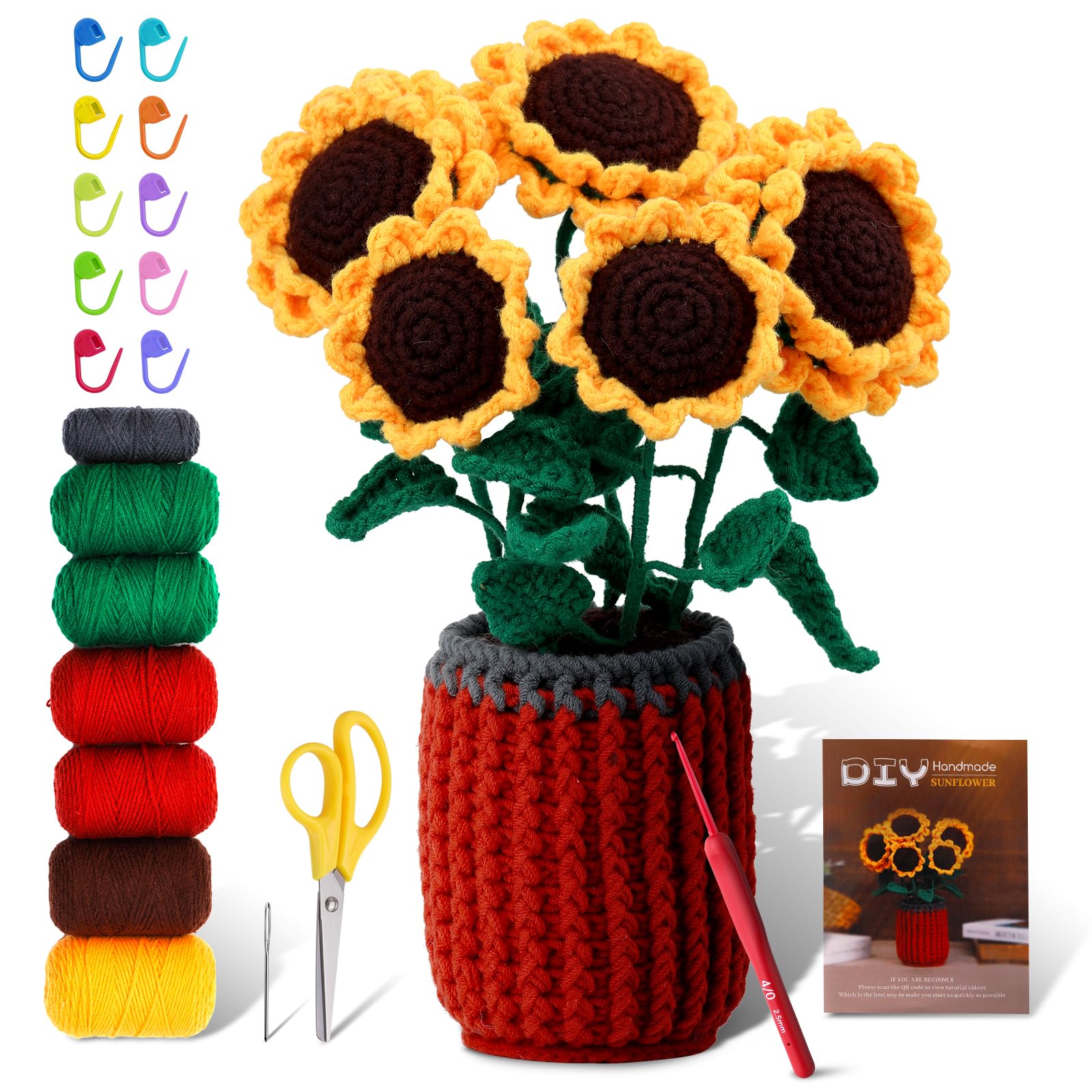 Easusy Crochet Kit for Beginners, Sunflower Crochet Kit, Beginner Crochet Kit for Complete Beginners and Adults with Individual Box, Crochet Knitting Kit with Step-by-Step Video Instructions
