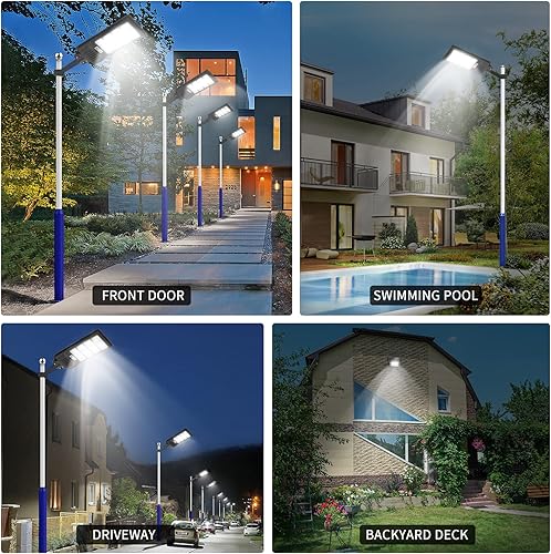 Miniatura 7 de Paquete de 6 luces solares de calle de 800 W  6500 K LED de energía solar con panel de 80000 lm del anochecer al amanecer, iluminación de inundación