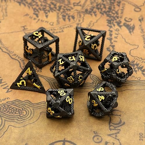 Miniatura 5 de Dados D&D, juego de dados de metal HNCCESG, juego de dados poliédricos huecos para juegos de rol D y D, dados de inicio para RPG MTG, juegos de mesa