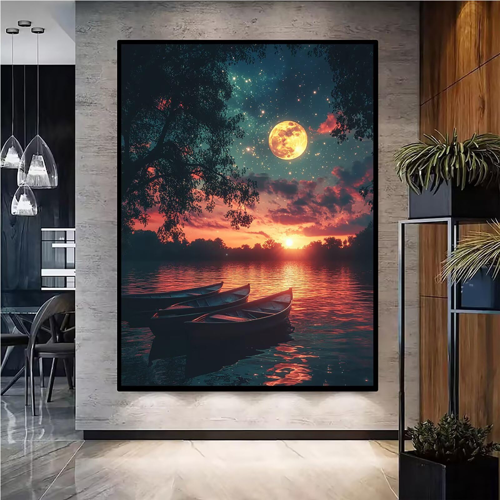 Diamond Painting Kit Completo, Diamond Painting Barca, 5D Quadrato Pittura Diamante Kit Manualidades Adultos DIY Diamantini Crystal Art Disegni Ricamo Punto Croce Artigianale, 60x90cm Tramonto j0-963