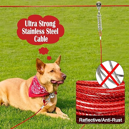 Miniatura 2 de Camino para perros de 100 pies para patio con cable de amarre de 15 pies, sistema de carrito resistente para perros grandes de hasta 250 libras, uso