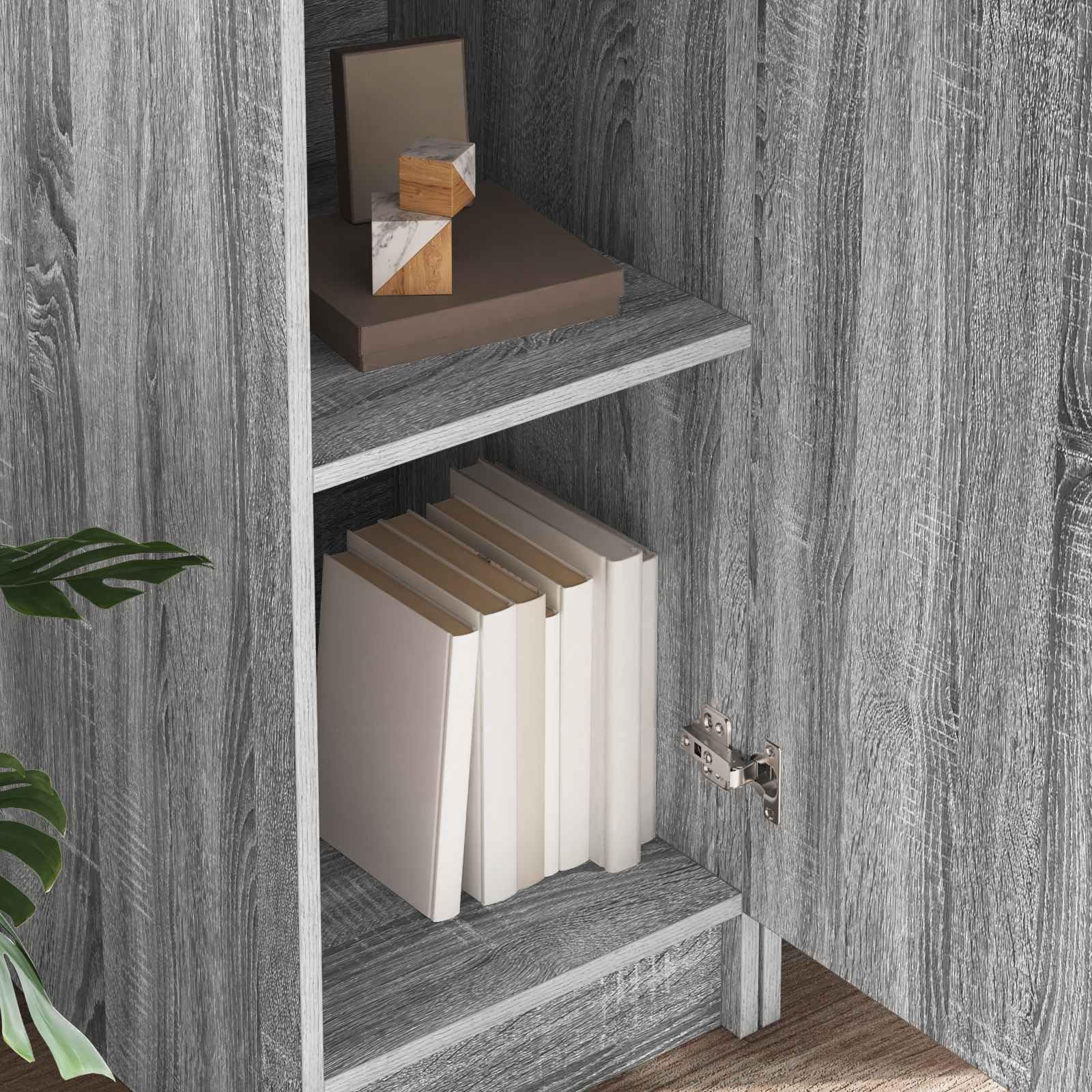 Set Scrivania e Cassettiera 2 Pz Grigio Sonoma Legno | Set arredo studio con ampia superficie di lavoro e scaffali integrati per organizzare libri e documenti in ufficio.