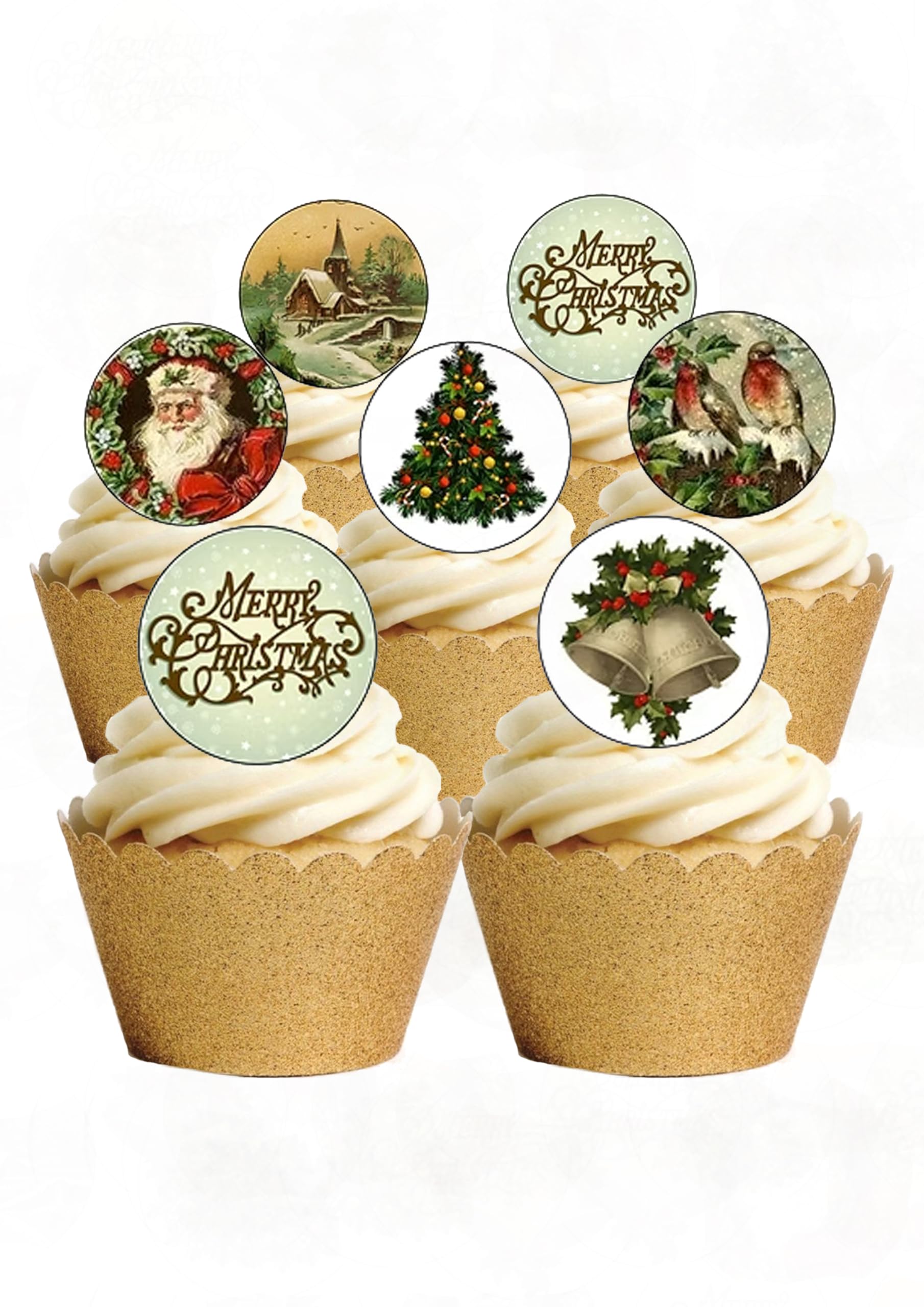Top That Red, Green 24 Precut Traditional Vintage Style Christmas Edible Wafer Paper Cupcake Toppers Decorations