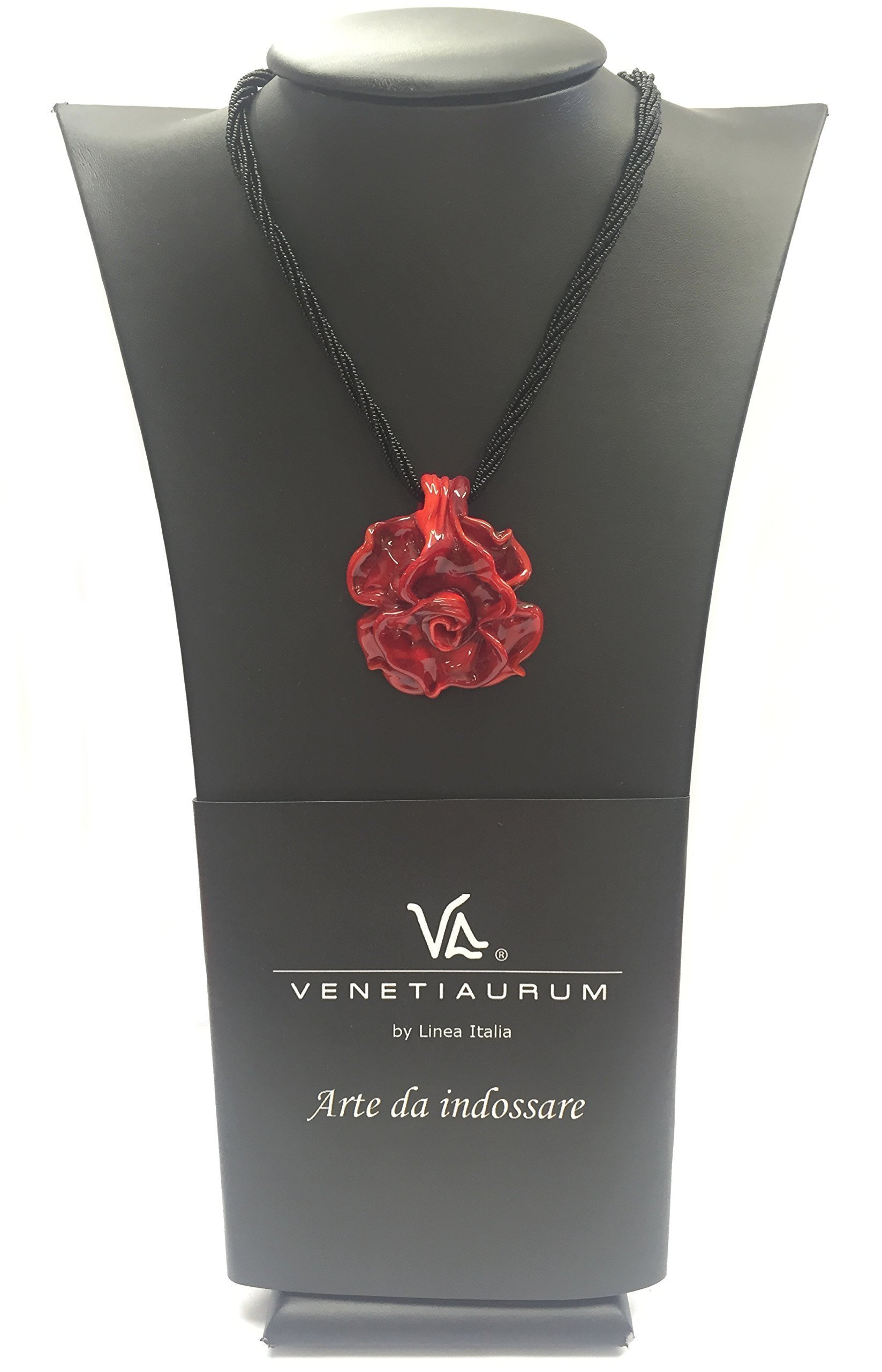 Venetiaurum - Collana per Donna Con Pendente a Rosa Rossa In Vetro Originale Di Murano E Argento 925 - Gioiello Made In Italy Certificato