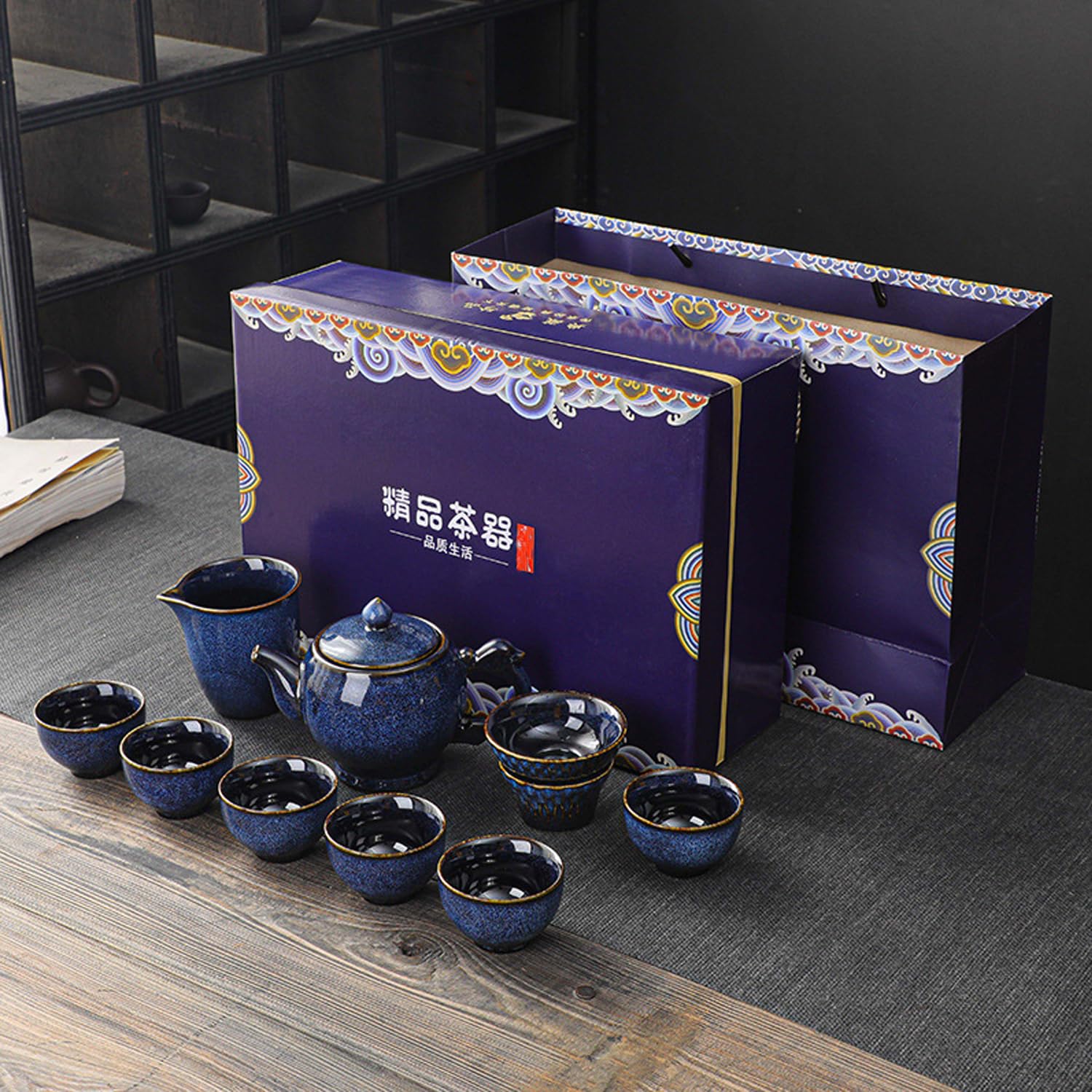 Set da tè cinese in porcellana Gongfu, 1 teiera, 6 tazze da tè, 1 tazza da tè con filtro, 1 colino da tè, casa, regalo, all'aperto e ufficio
