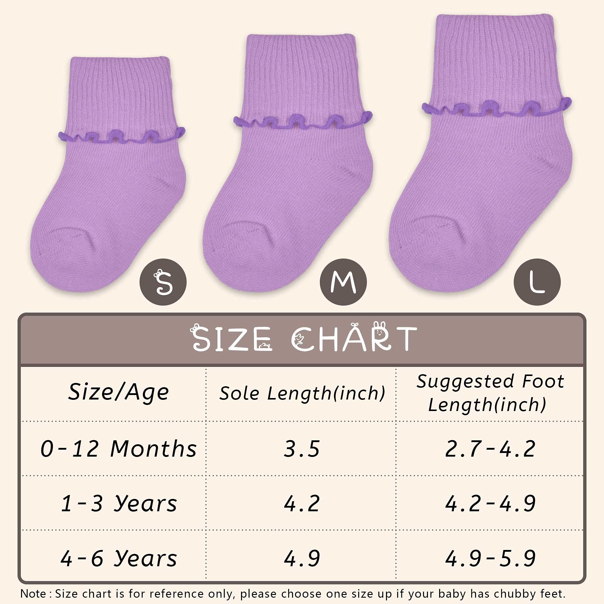 TRAMLE Baby Girls Socks 12 Pack Ruffle Ripple Edge Turn Cuff Ankle Socks Toddlers Infants (0-6 Age)