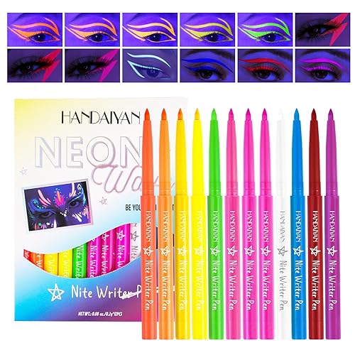 Juego de delineador líquido de neón, 12 unidades, delineador de ojos colorido, delineador de ojos mate, delineador líquido con brillo UV, delineador