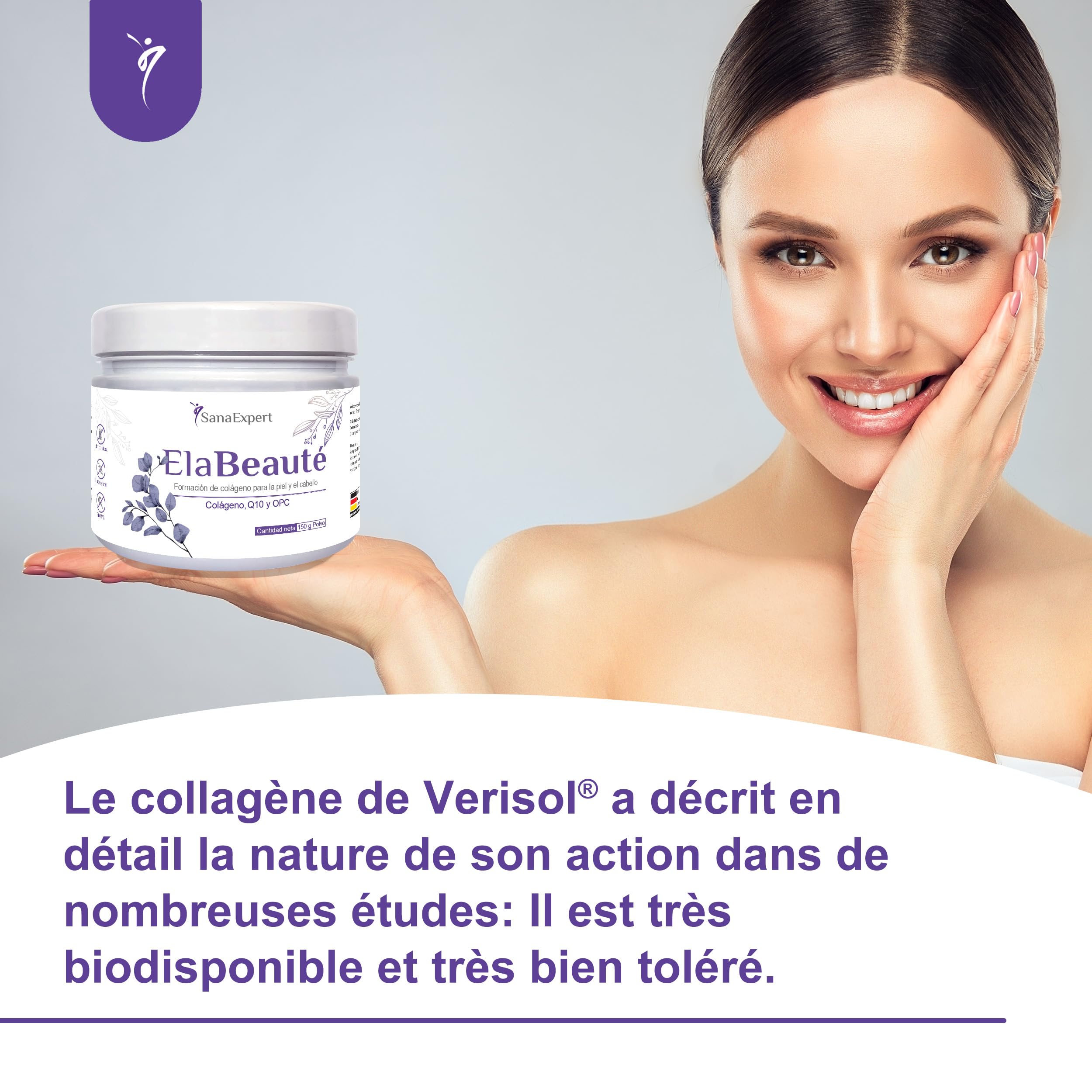 SanaExpert ElaBeauté | Collagène pour la Beauté de la Peau avec Q10, OPC, Biotine, Zinc et Vitamines | 150 Grammes | Ingrédients 100% Naturels | Fabriqué en Allemagne