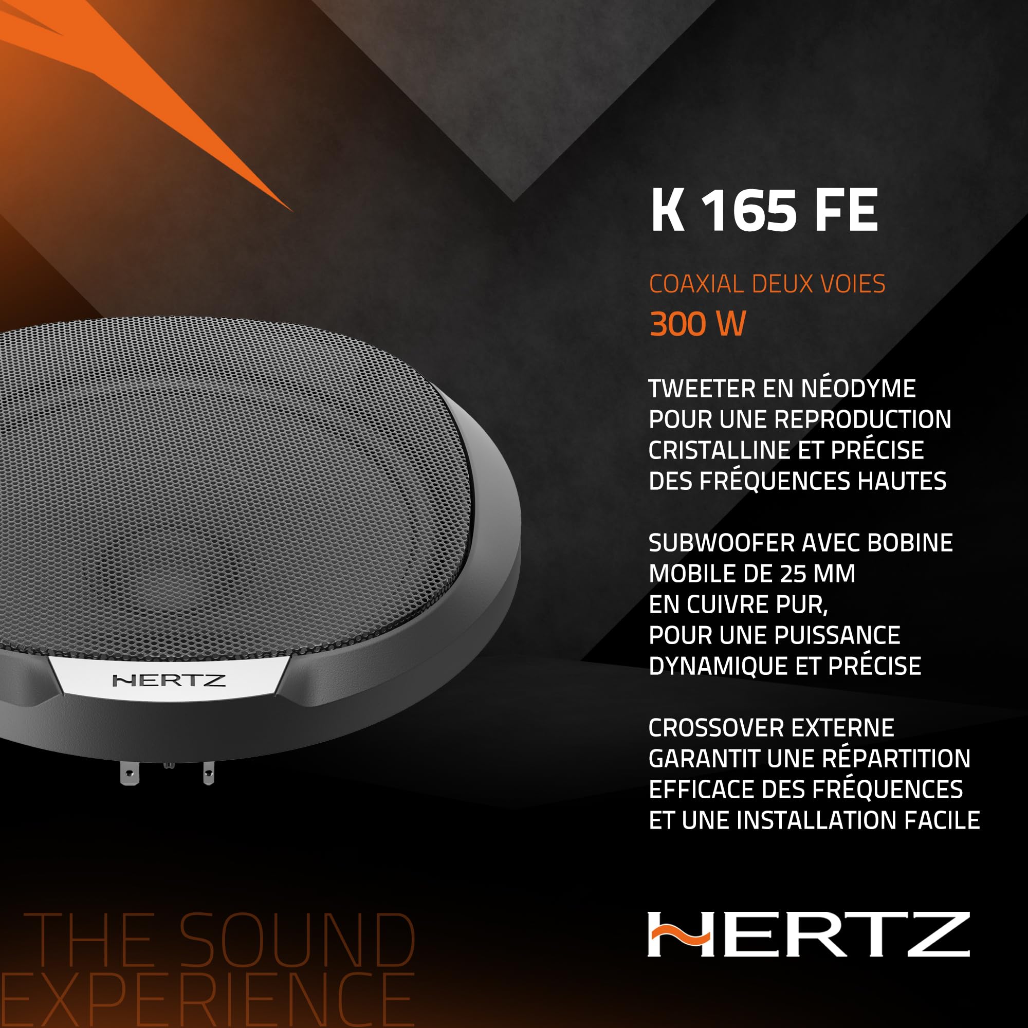 Hertz K 165 Fan Edition kit 2 Voies 165 mm, 300 W | papier pressé hydrofuge, tweeter PEI 24 mm, filtre inclus, 6,5 pouces, 50 W RMS, 4 Ohm, 92 dB, grilles incluses