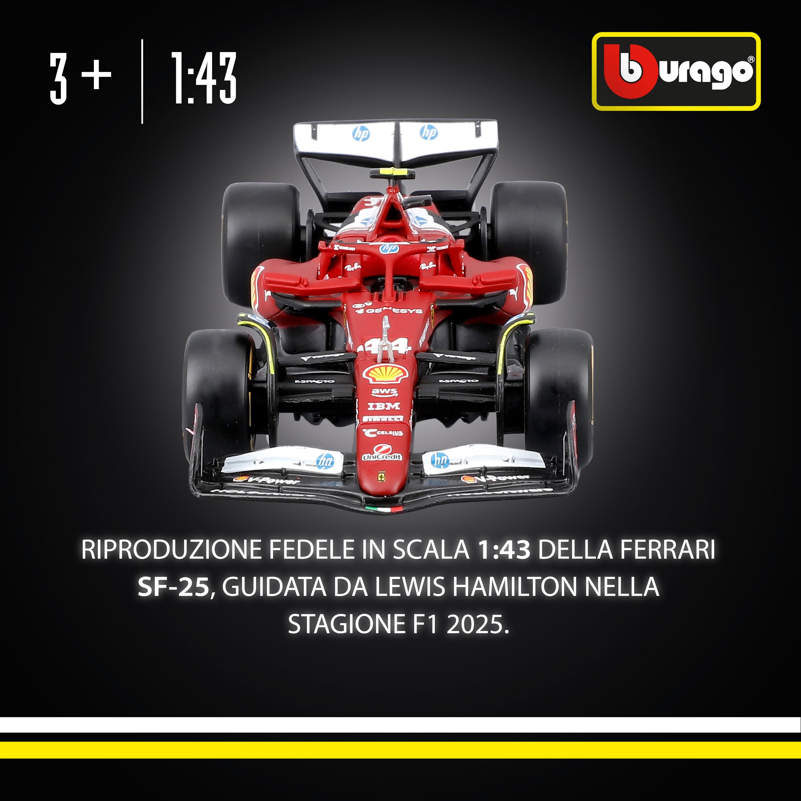 Modellino Ferrari SF-25 GP Miami 2025 Lewis Hamilton Scala 1:43 Burago con pilota