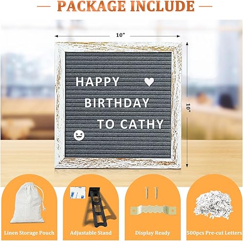 Miniatura 2 de Tablero de letras de fieltro rústico con 500 letras, números y símbolos, tablero de mensajes intercambiable de 10 x 10 pulgadas con marco de madera