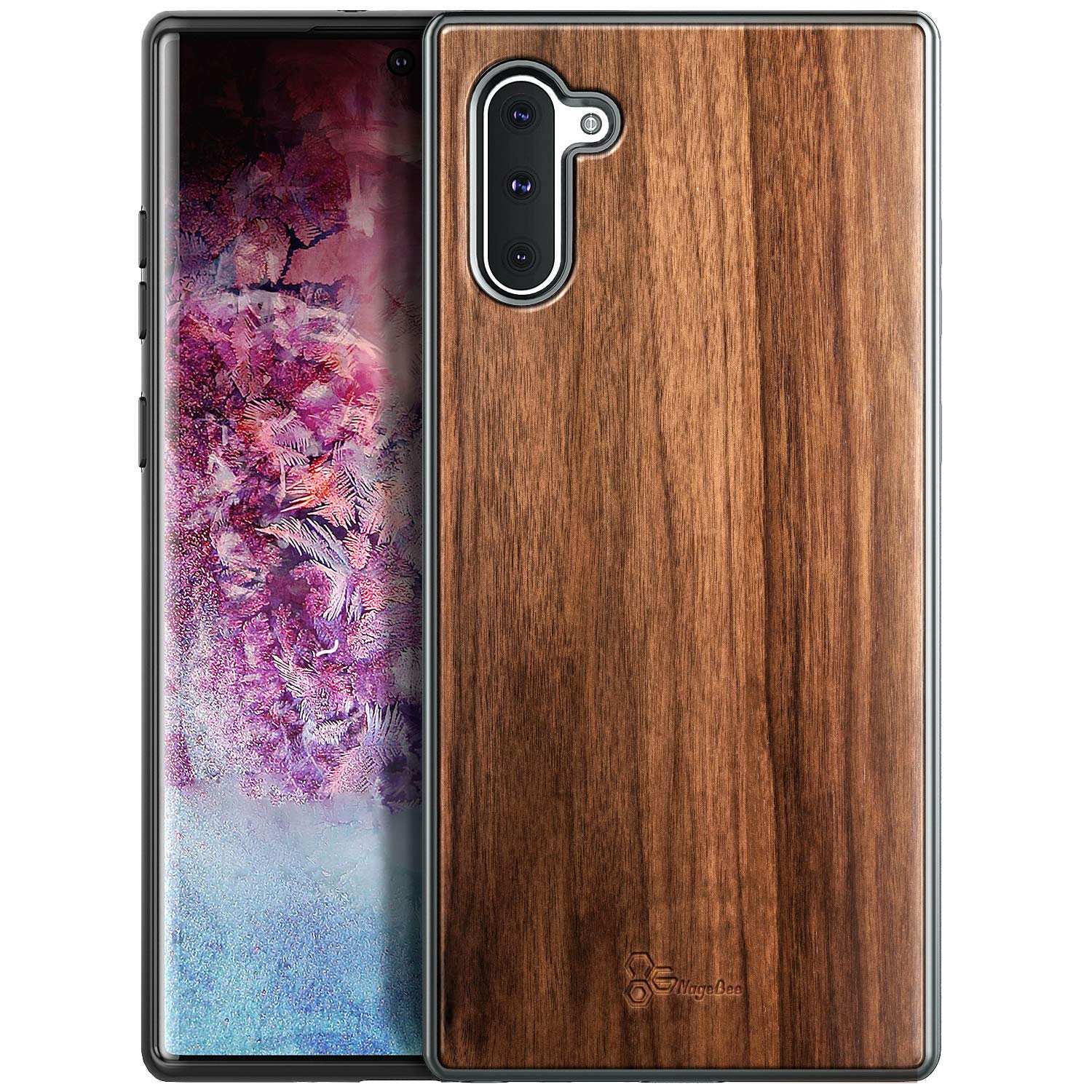 E-Began Case for Samsung Galaxy Note 10, Note 10 5G (6.3 Inch 2018 Release), [Real Natural Walnut Wood], Ultra Slim Protective Bumper Shockproof Phone Case (Every Piece is Unique) -Wood