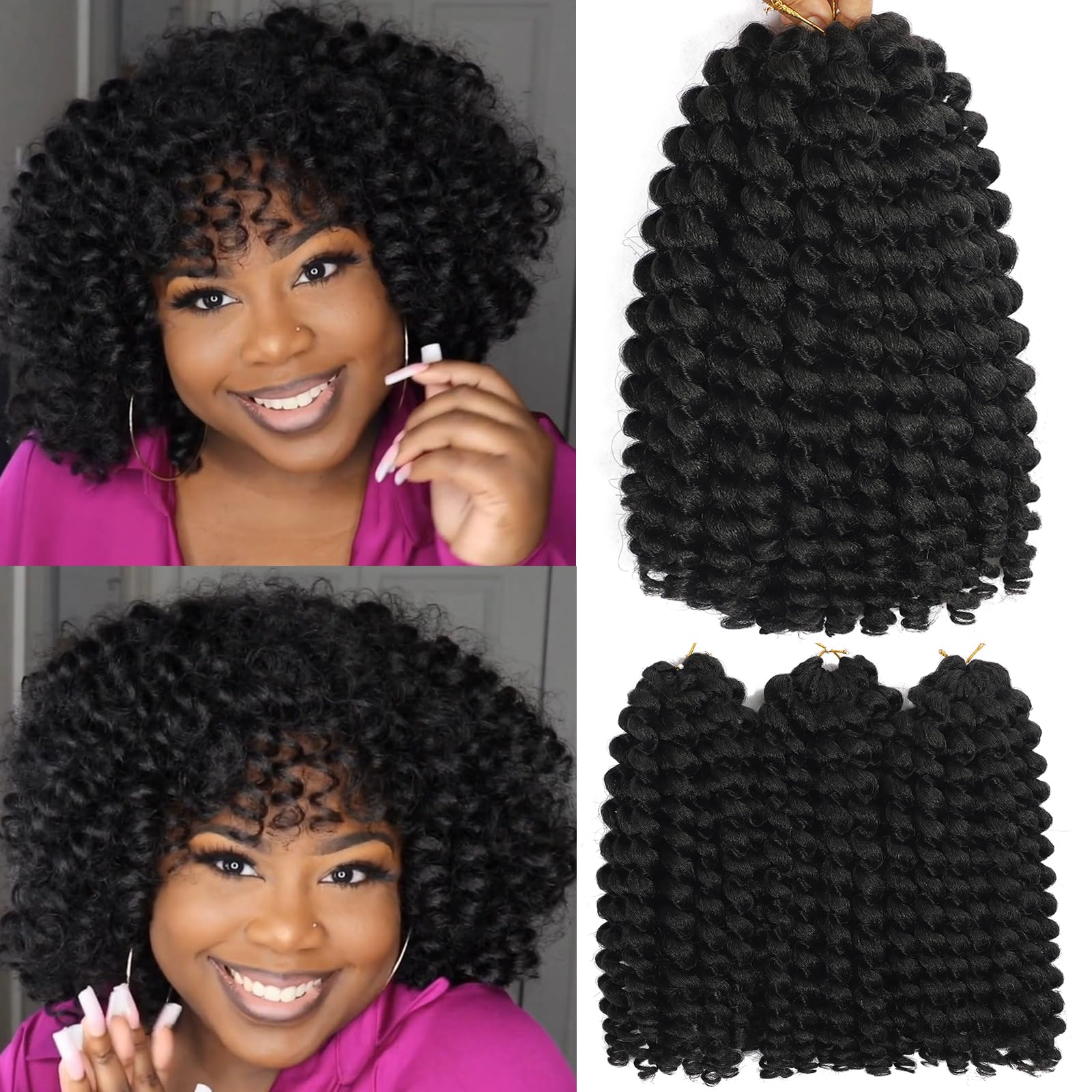 Jamaican Bounce Crochet Hair - 12 Inch Wand Curl Ringlet Twist Crochet Braids Extensions (5 PCS, 1B) 12 Inch (Pack of 5) 1B