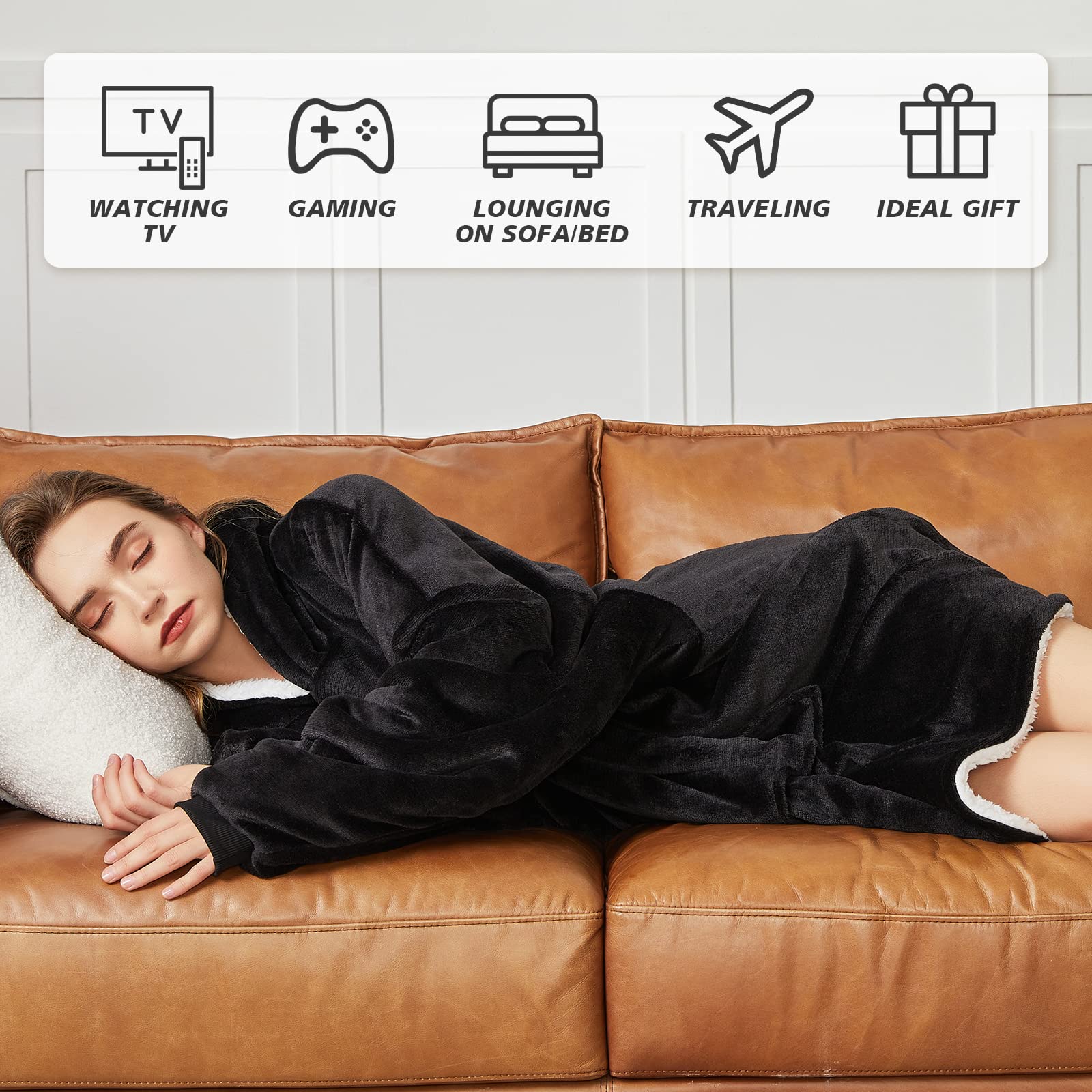 Homemate Packable Wearable Blanket Hoodie - Storable As Pillow, Warm Sherpa & Flannel, One Size Fits All - View #9