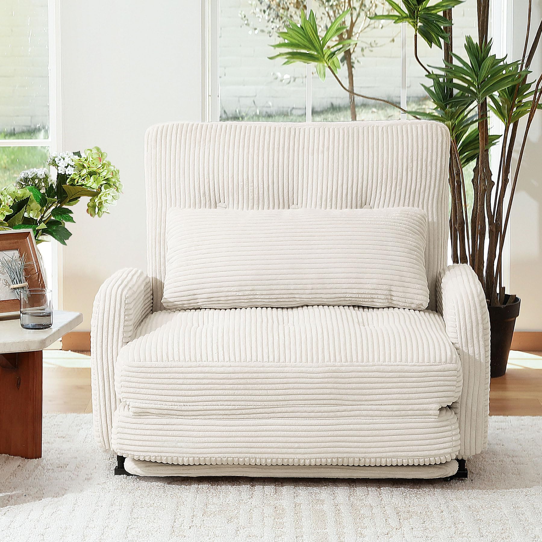 HomeMiYN Folding Sofa Bed Chair Adjustable Backrest with Pillow Floor Beige