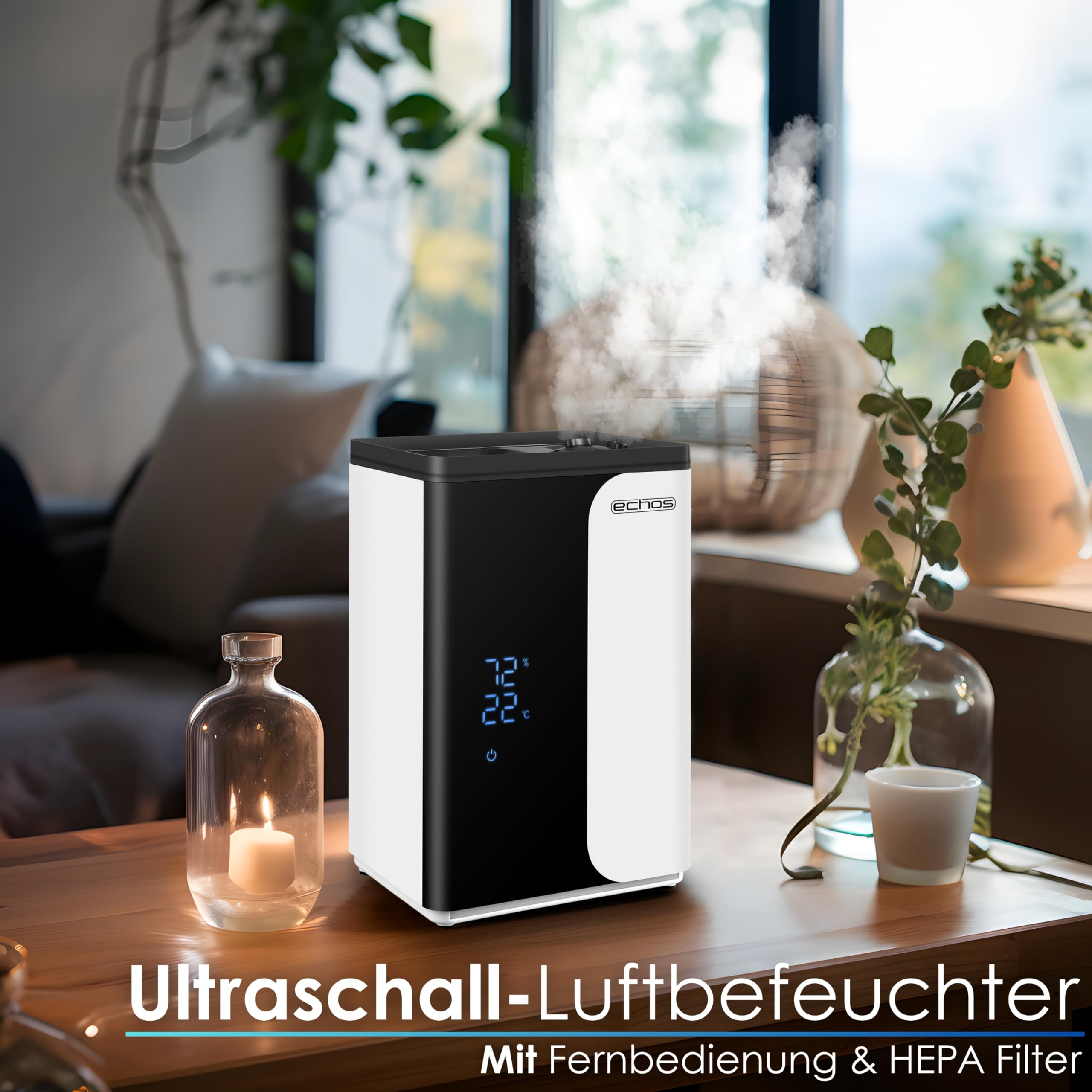 Umidificatore ad ultrasuoni 5 litri WIFI Smart Life App telecomando purificatore aria aria igrometro incorporato display touch LED 12h timer modalità notte caldo o freddo filtro HEPA