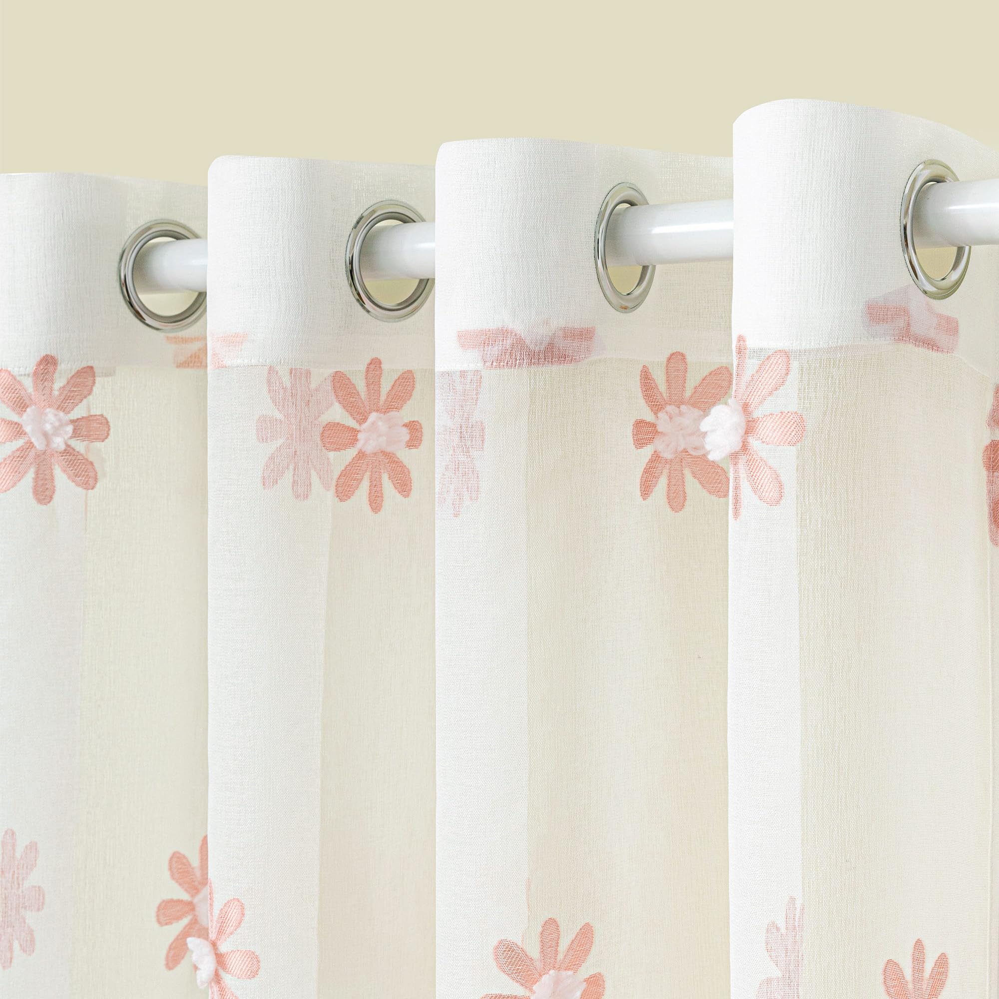 MYSKY HOME Rideaux avec œillets, rideaux pour salon, chambre à coucher, rideau court, lot de 2, rideau semi-transparent, pour chambre d'enfant, H 160 x l 140 cm, poudre de corail