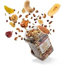 Premium Mixed Nuts & Dried Fruits Jar Salted Almonds, Cashews, Hazelnuts, Banana Chips, Cranberries, Green Raisins & Mulberries 2 lb Healthy Snack Mix in Resealable Jar