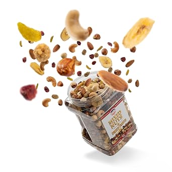 Premium Mixed Nuts & Dried Fruits Jar Salted Almonds, Cashews, Hazelnuts, Banana Chips, Cranberries, Green Raisins & Mulberries 2 lb Healthy Snack Mix in Resealable Jar