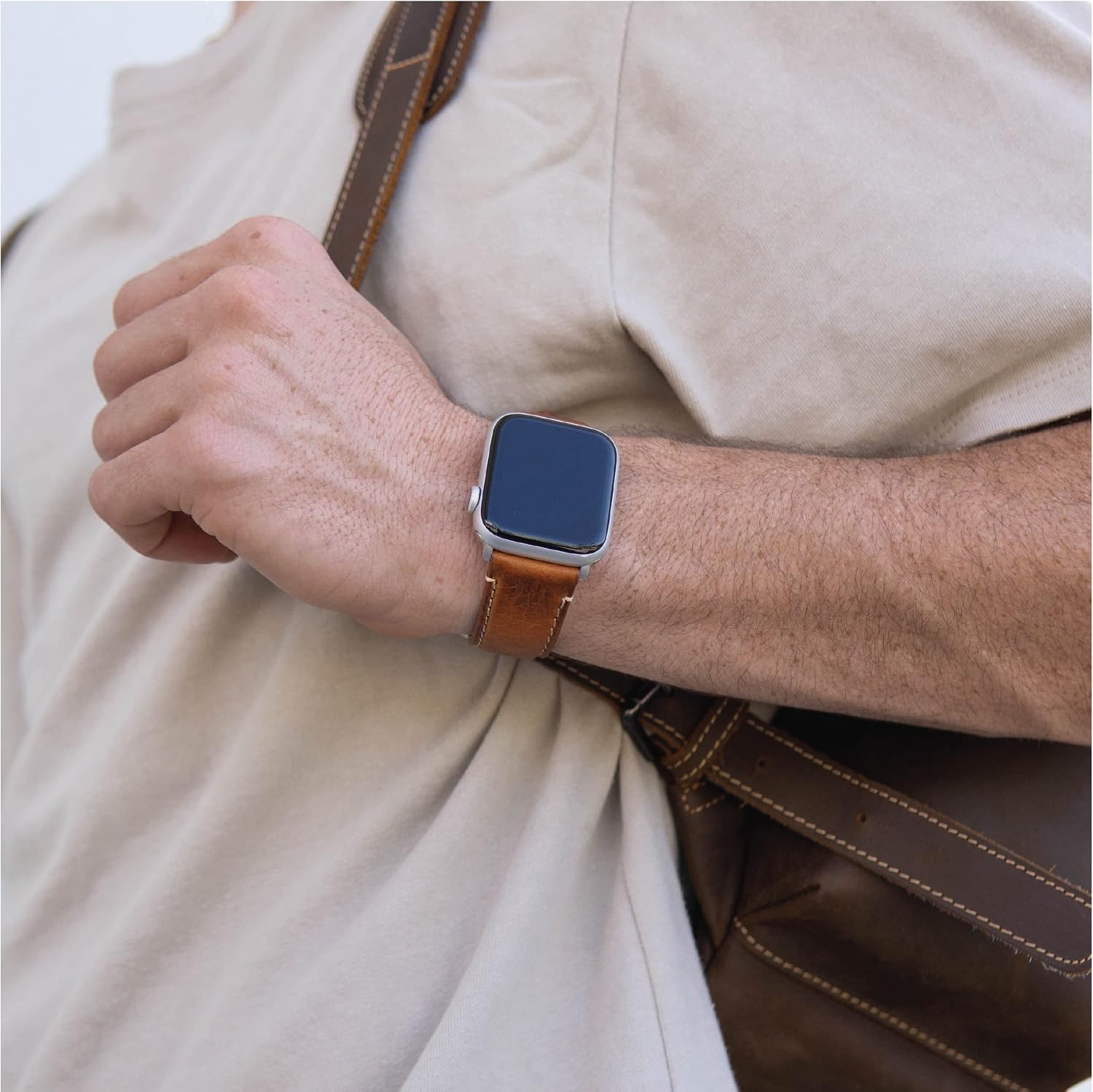 Bullstrap Men's Full-Grain Italian Leather Watch Band Compatible with Apple Watch Series 1-8