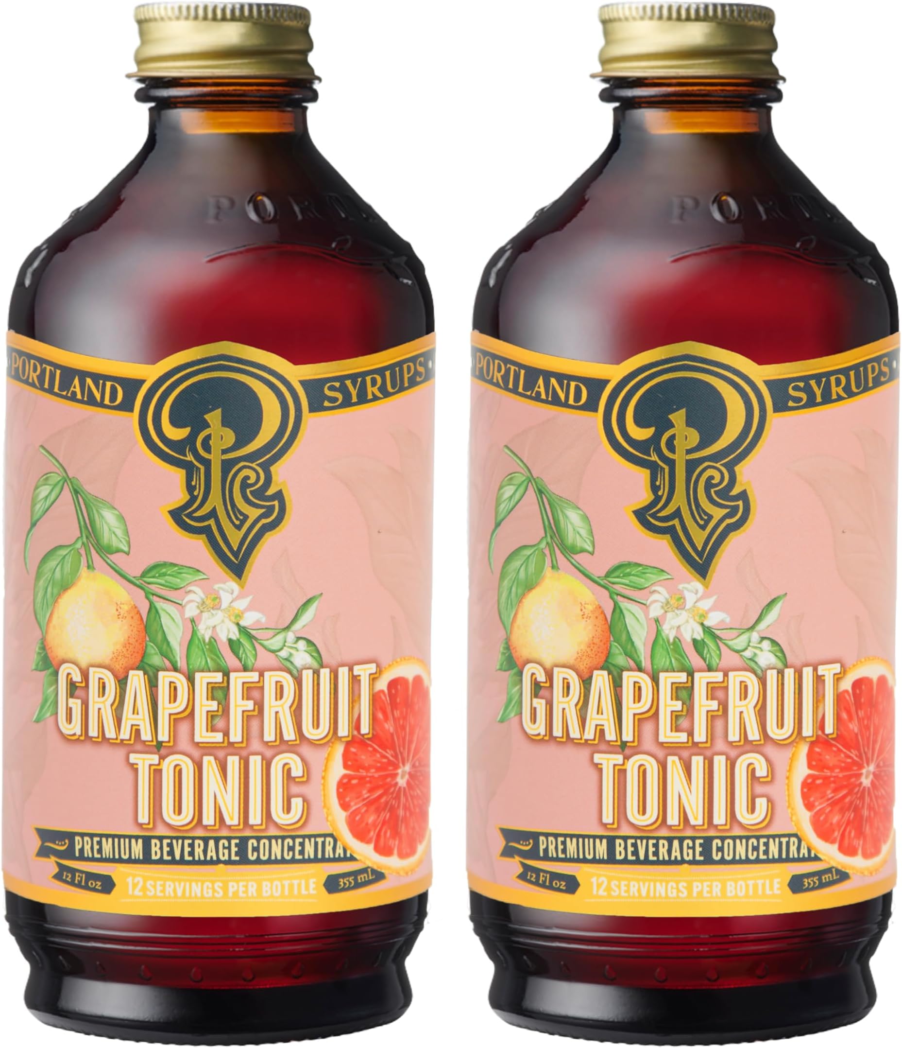 Portland Syrups Grapefruit Tonic Syrup - Refreshing Citrus Flavor - Premium Beverage Concentrate for Cocktails, Mocktails, Tea, and More - 12 oz with 12 Servings (Pack of 2)