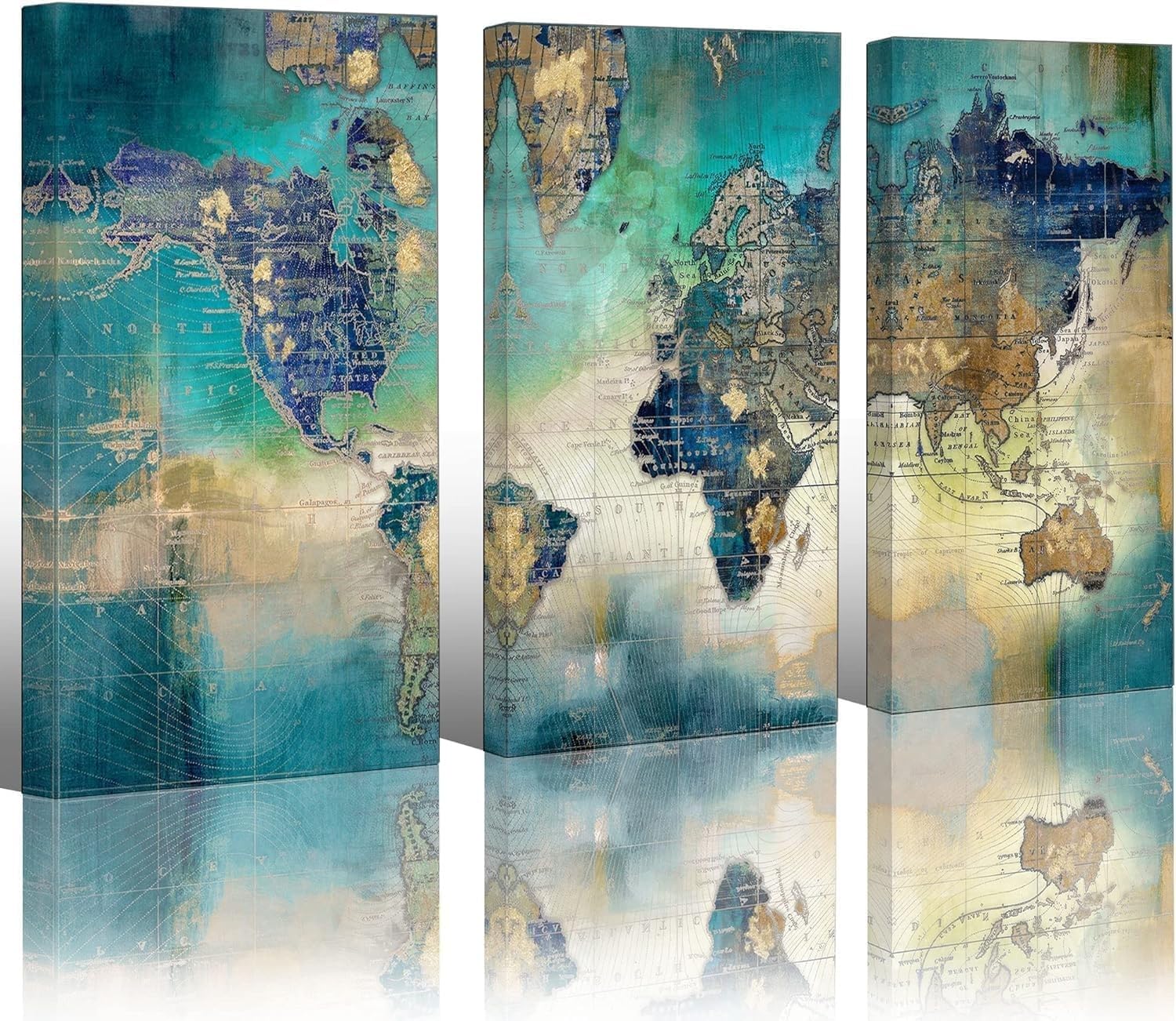 BPA® Large World Map Canvas Print Picture Wall Art Decoration Multi for beauty enhance walls 16x32 in 3 pcs