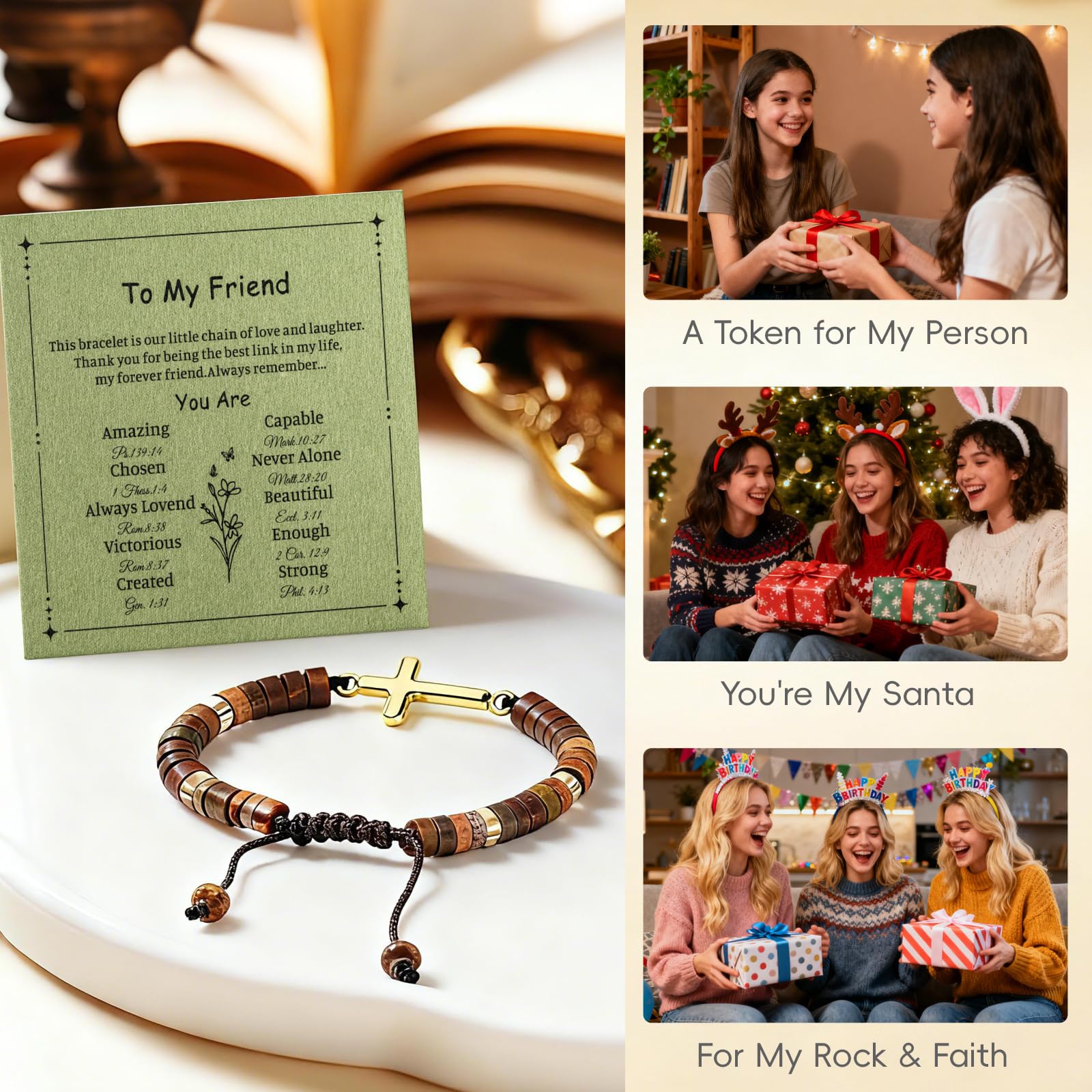 Beste Freundin Geschenk für Sie - Christliches Kreuz Naturstein Armband mit Geschenkbox & Inspirationskarte - Freundschaftsarmband für Frauen, Stärke & Heilung Religiöses Geschenk zum Geburtstag oder