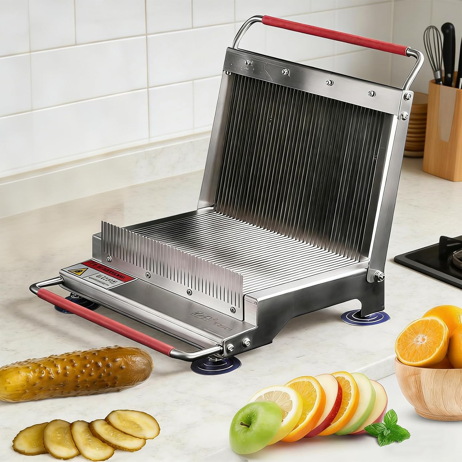 Commercial Sushi Roll Slicer, 8mm Thickness Vegetable Cutter with 4 Non-Slip Suction Cups, 304 Stainless Steel Multifunctional Food Slicer for Restaurant and Kitchen Use