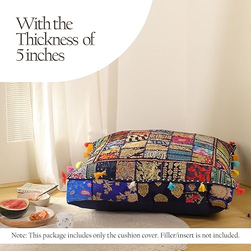 Miniatura 14 de THE ART BOX Cotton Patchwork Vintage Boho Embroidered Floor Pillows & Cushion Cover Dog Pouf Seating Pouf Meditation Pillow Pet Bedding Cat Bed Boho