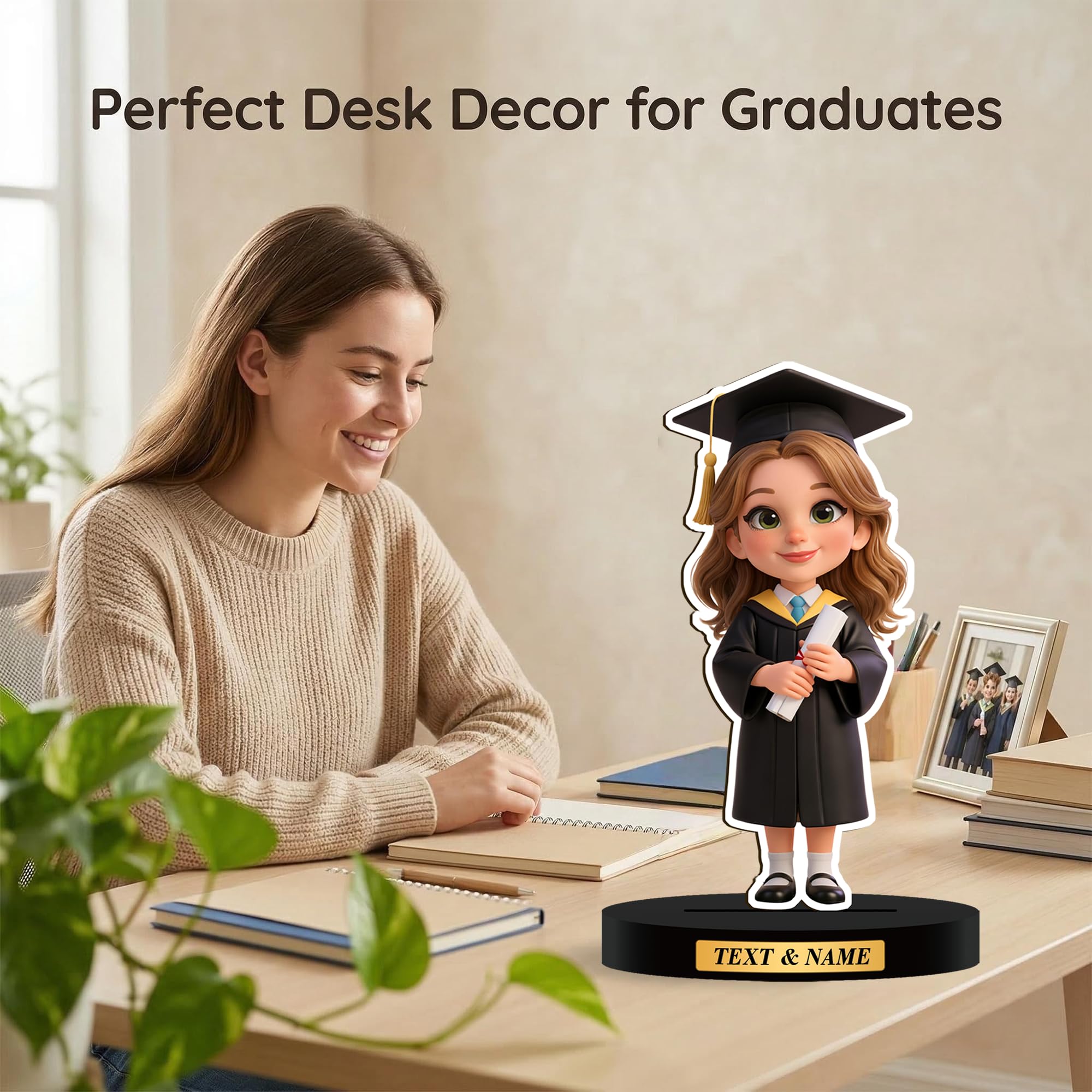 Figura de Madera con Foto en 2D para Graduación - Regalo Personalizado con Retrato de Dibujos Animados