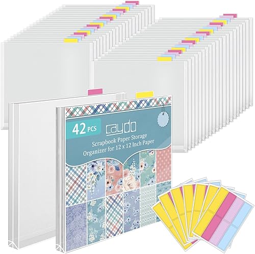 Caydo 42 piezas de almacenamiento de papel para álbumes de recortes, transparente de 12 x 12 pulgadas, organizador de papel con pestañas y pestañas