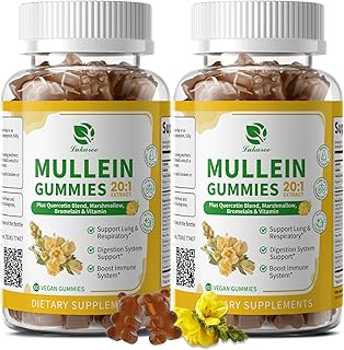 (2 Pack) 9 in 1 Mullein Gummies for Lung Cleanse & Lymphatic Drainage*, Extra Strength Mullein Leaf Extract w/Quercetin, Bromelain, Elderberry & Marshmallow for Respiratory & Immunity,Vegan,120 Count