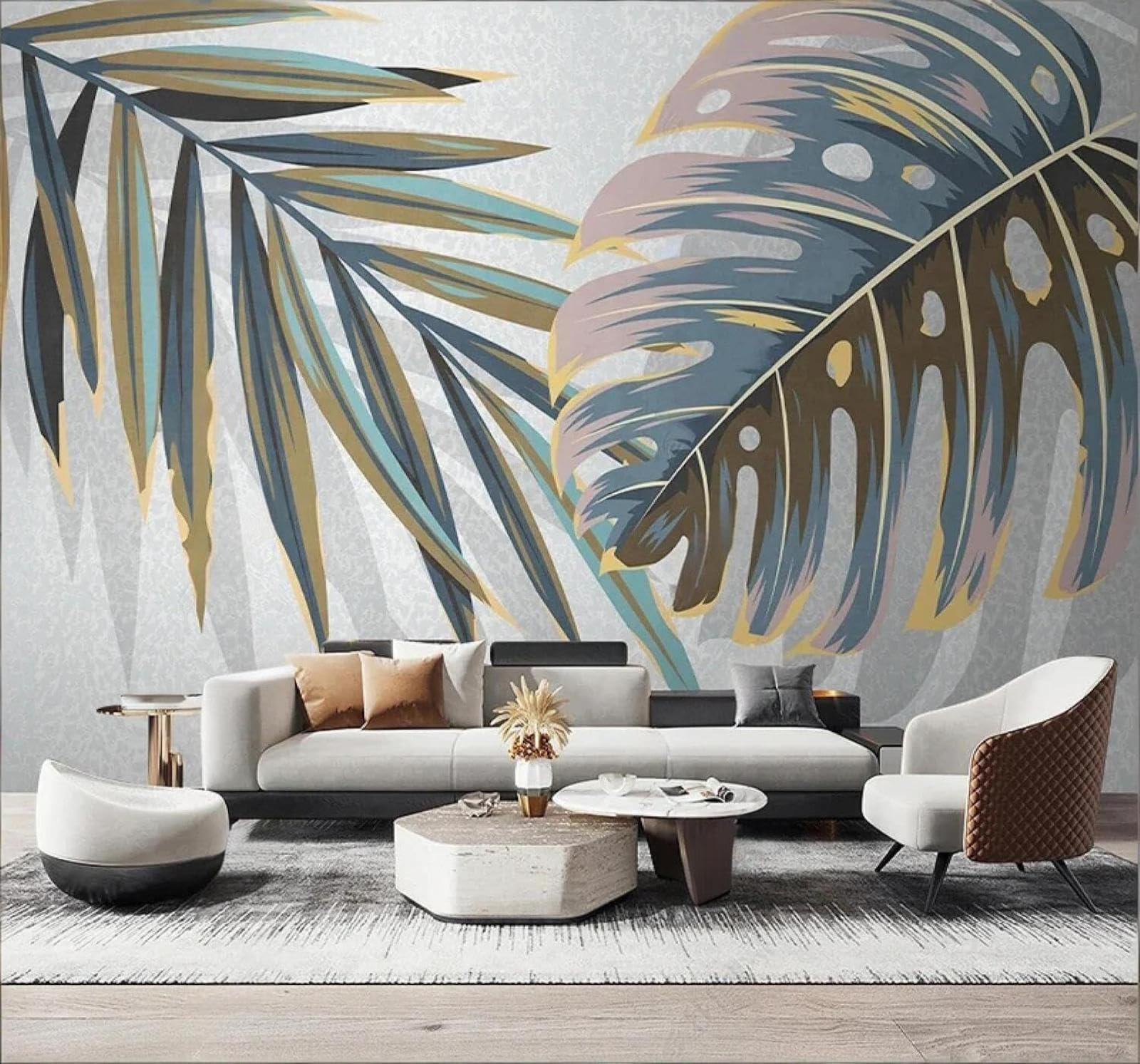 XLMING Retro Hand Painted Tropical Plants Leaves 3D Wallpaper Luxury Home Dining Decor Paste Sofa Living Room The Wall for Bedroom Mural-200cm×140cm