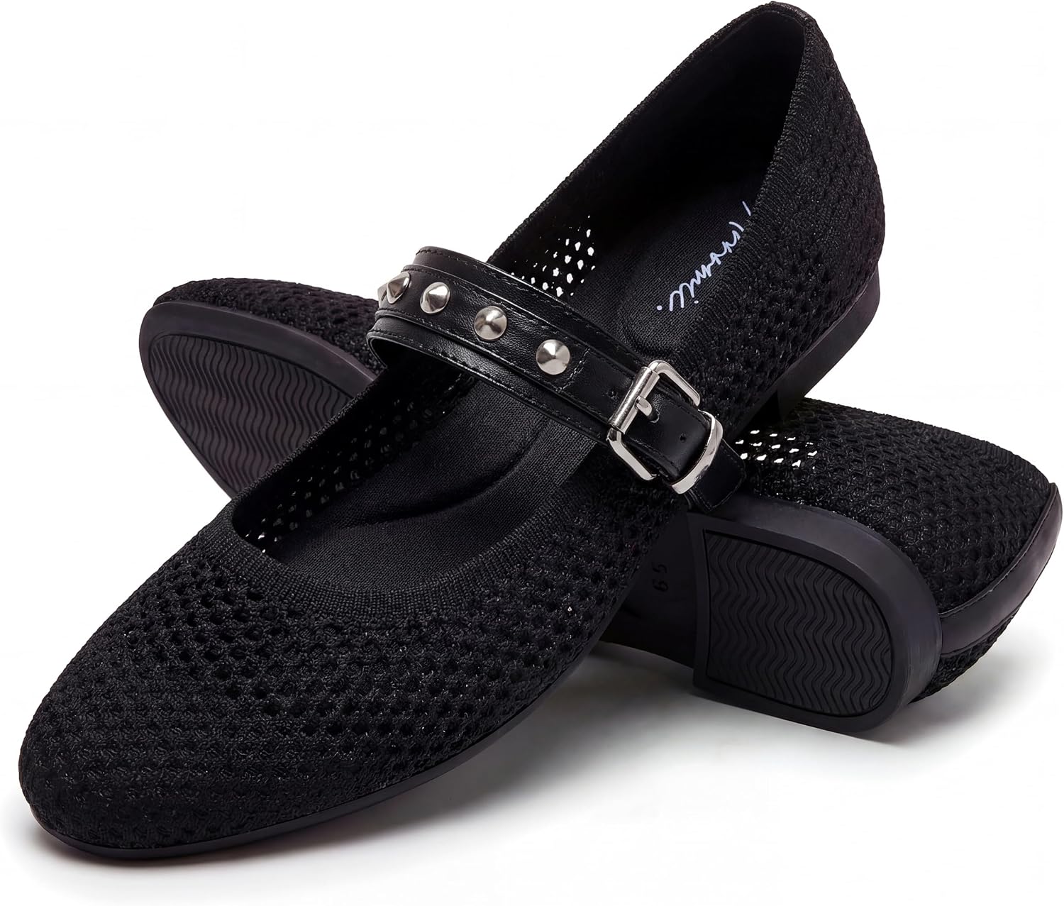 Arromic Mary Jane Ballet Flats for Women,Women Dressy Ballet Flats with Buckle Strap Glue-Free, Hand-Stitched Shoes,On Washable Knitted Fabric Comfortable Dress Shoes