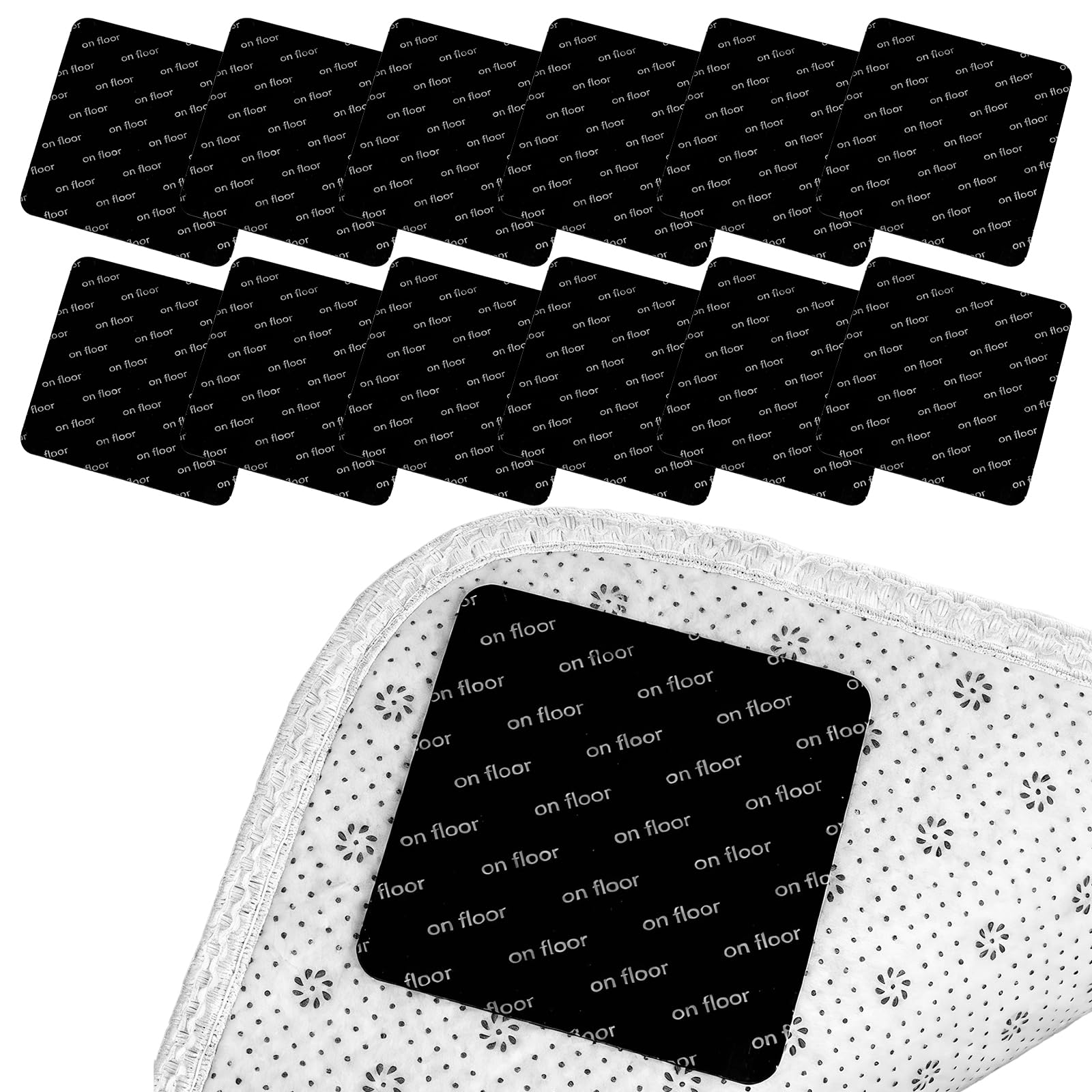 aiyraa Rug Gripper, 12 Pcs Non Slip Rug Grippers For Laminate Floor, Washable & Reusable Carpet Stickers For Rugs For Wooden, Marble Floors (12)