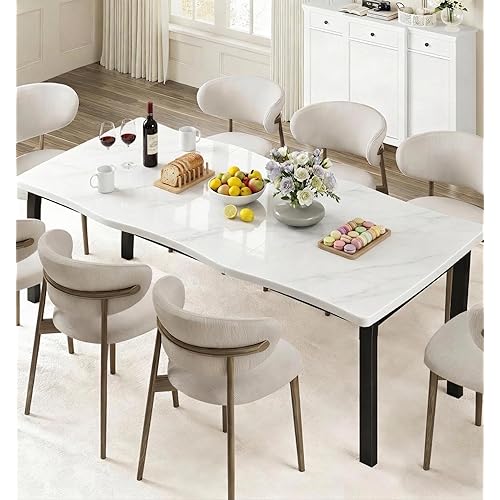 Garvee Dining Room Table for 6-8 People, 79”Dining Table, Rectangular Kitchen Table with Iron Legs, Quick Assembly, 300 Lbs Capacity, for Dining Room, Kitchen and Living Room, Marble
