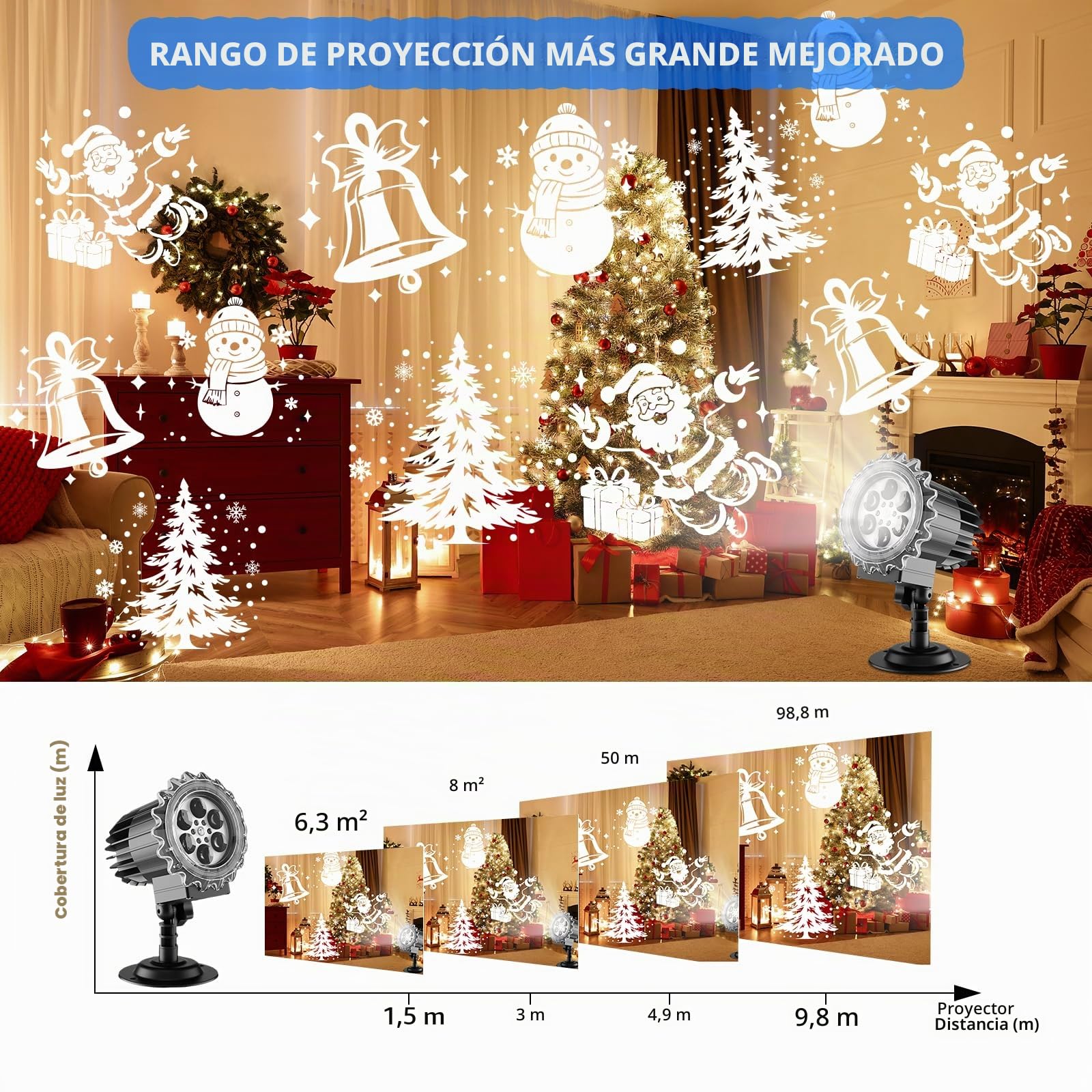 Proyector de copos de nieve de Navidad, Luz LED dinámica de copo de nieve, Proyector de luz impermeable para Navidad, iluminación exterior para jardín, ventana, pared, patio, decoración de fiesta de