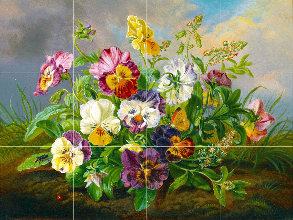 Landscape Violets by Anton Mollis Stiefmutterchen Tile Mural