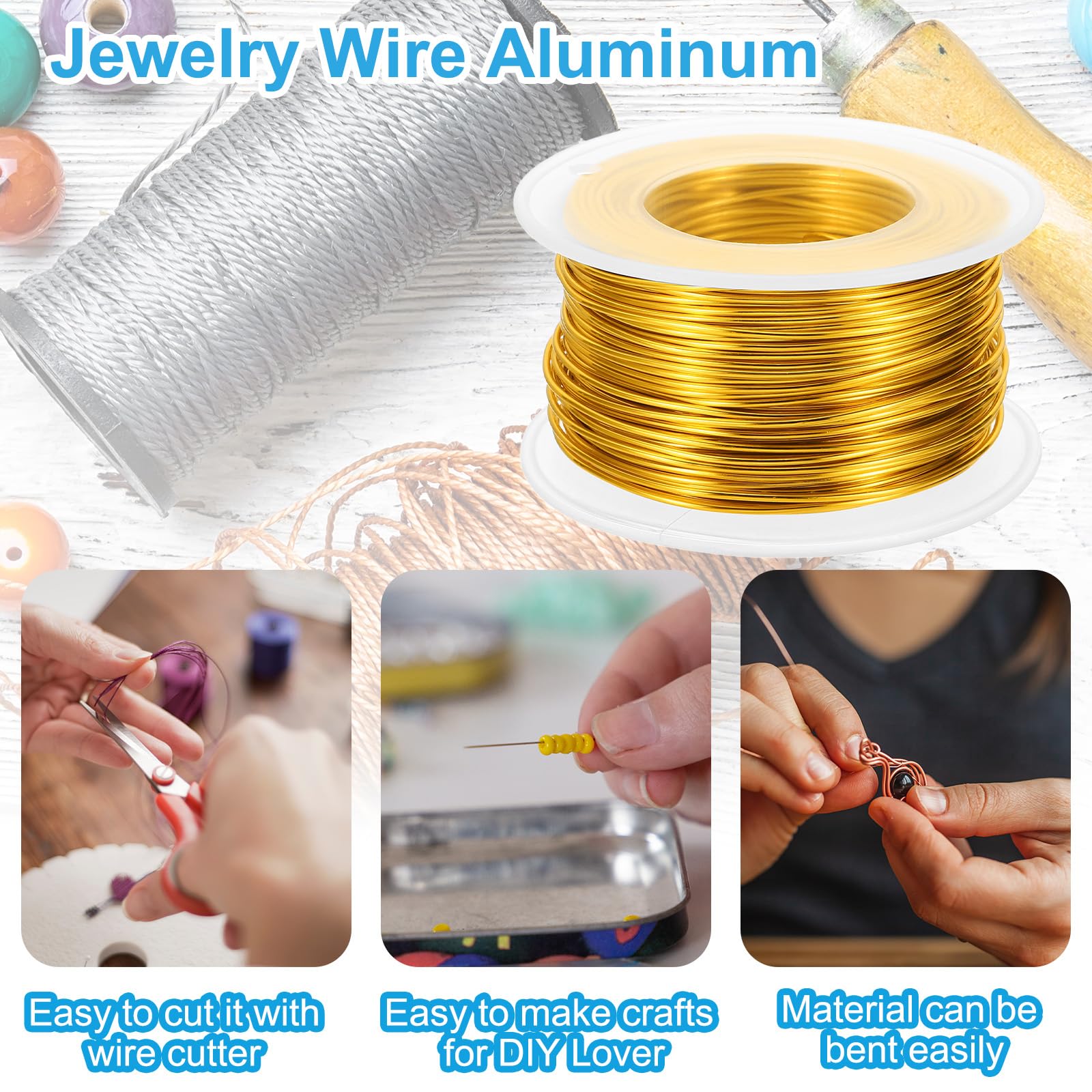 PATIKIL 18 Gauge 1mm Aluminum Craft Wire, 98.4Ft Metal Wire Armature Bendable Wire for Jewelry Making Metal Wrap DIY Yellow - Image 3